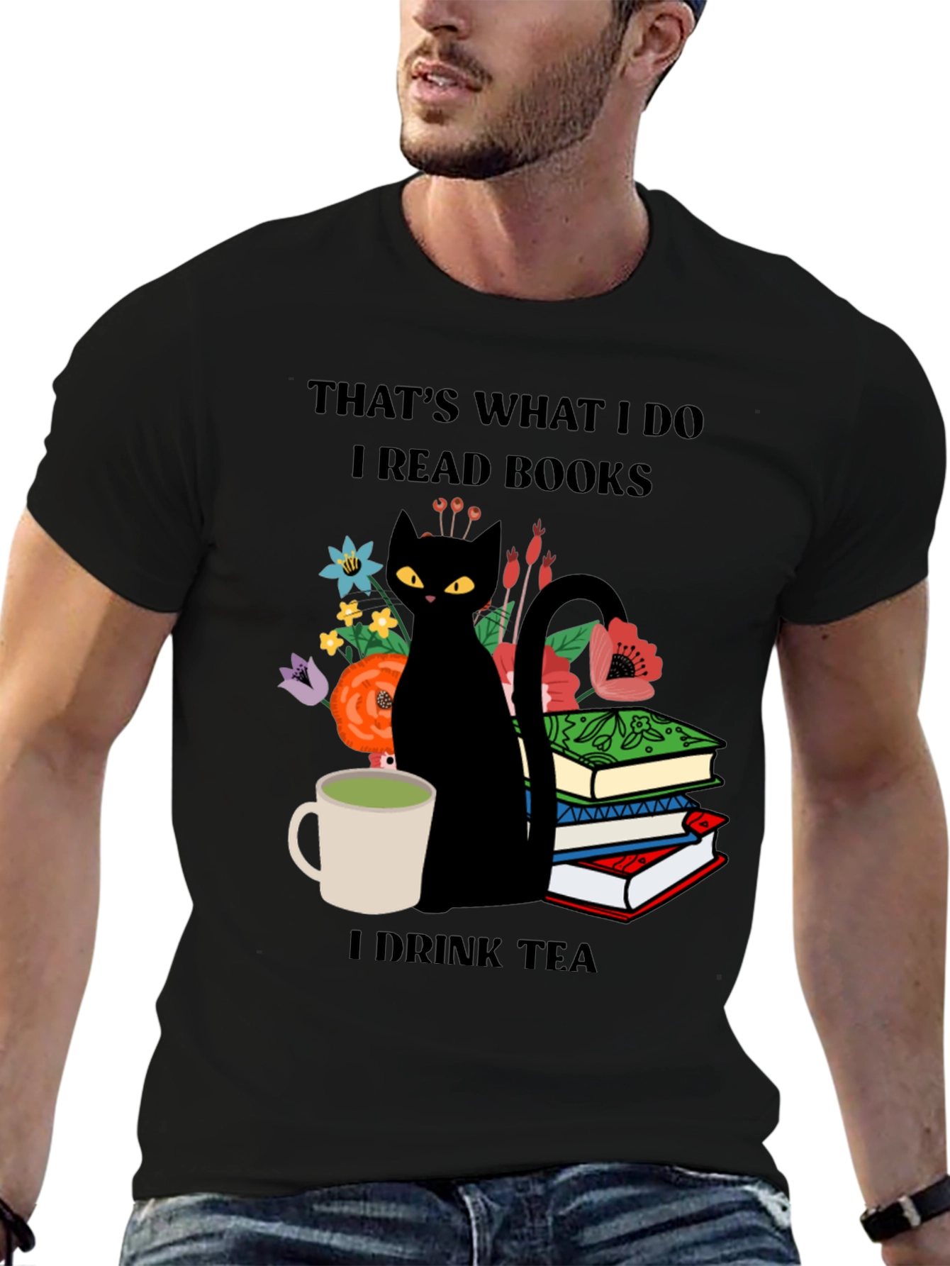 Book Lover Cat Tea Graphic Tee