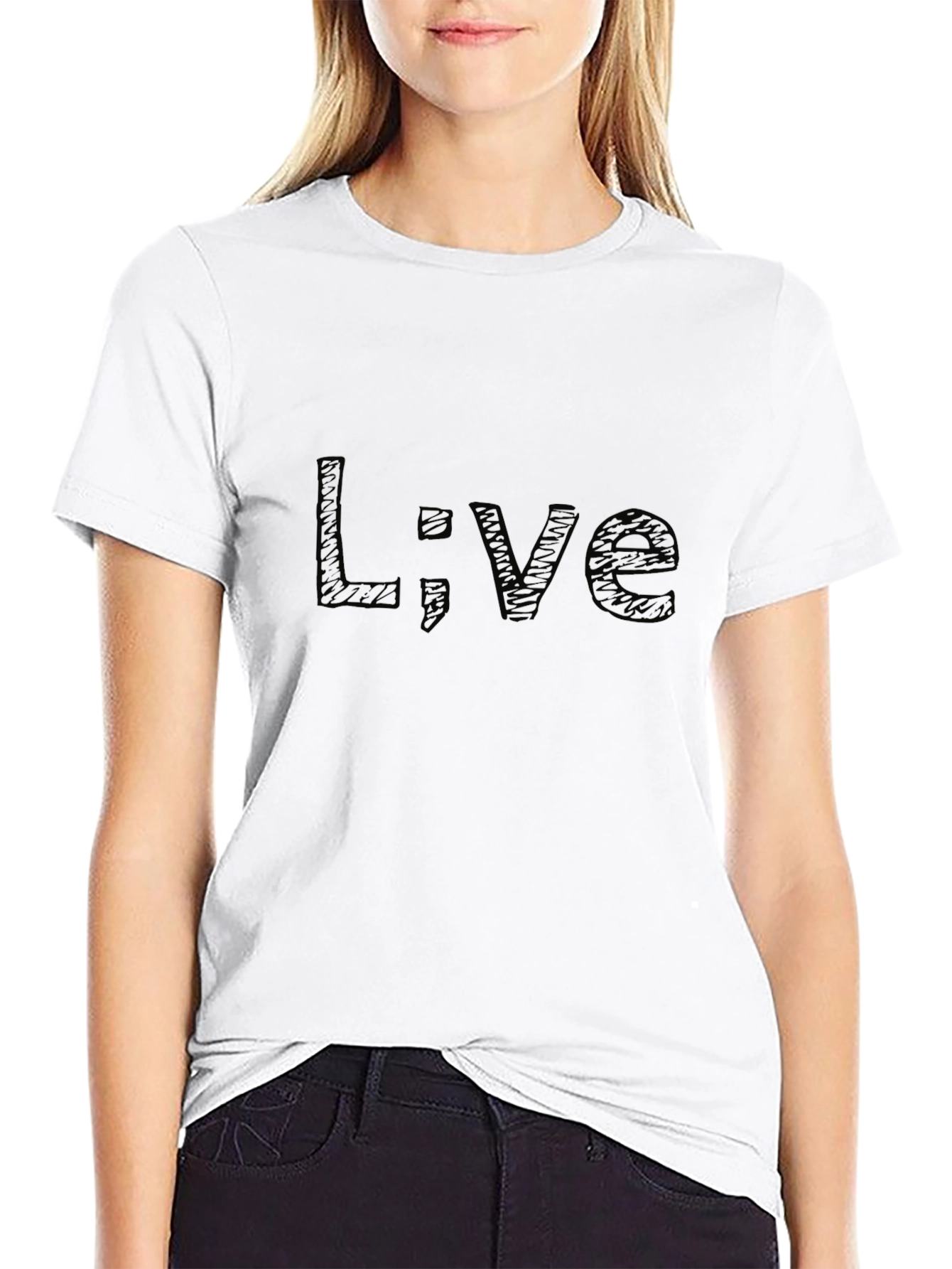 Live Semicolon Graphic Black T-Shirt