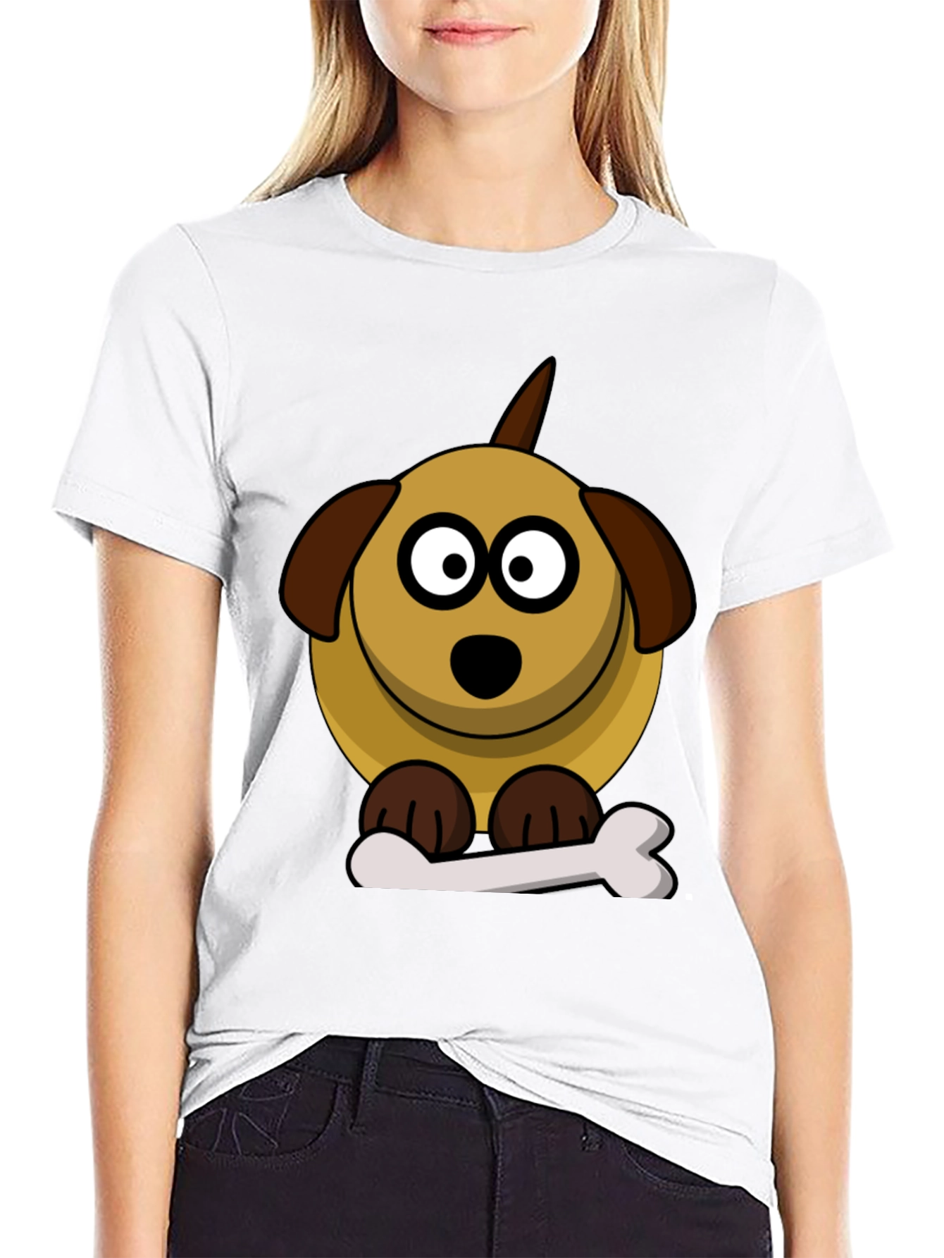 Cartoon Dog Bone Black T-Shirt