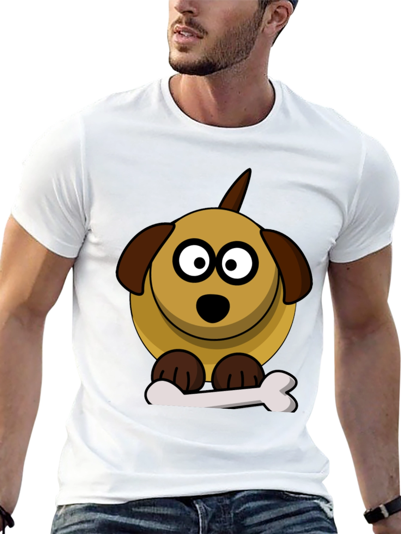 Cartoon Dog Bone Black T-Shirt