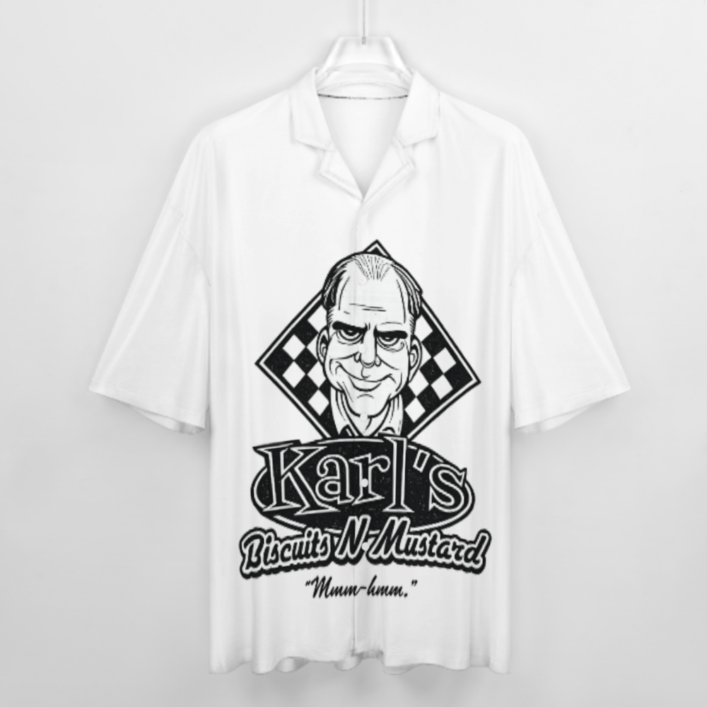 Karl’s Biscuits N Mustard Vintage Graphic Shirt – Retro Funny Diner Style Button-Up Tee for Men(z263)