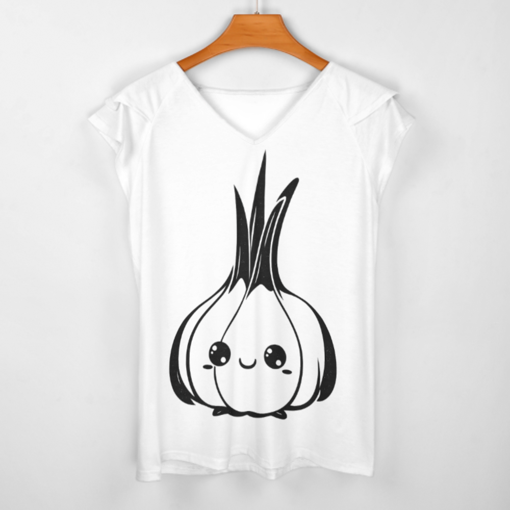 Cute Kawaii Garlic Graphic T-Shirt – Funny Cartoon Vegetable Tee for Food Lovers & Trendy Casual Wear(z247)