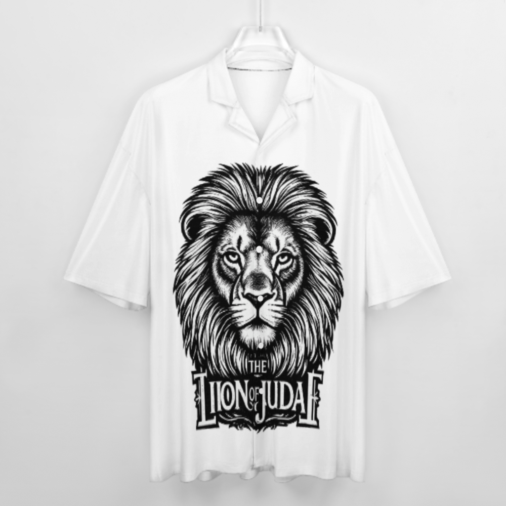 Lion of Judah Christian Graphic Shirt – Faith Inspired Vintage Lion Button-Up Tee for Men(z264)