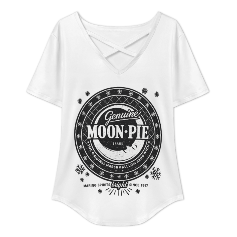 Vintage Genuine Moon Pie Graphic V-Neck T-Shirt – Retro Marshmallow Snack Inspired Casual Summer Tee for Women(z226)