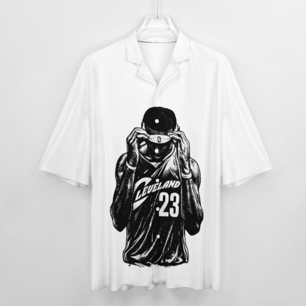 Vintage Basketball Legend Graphic Shirt – Retro Cleveland #23 Streetwear Button-Up Tee for Men(z265)