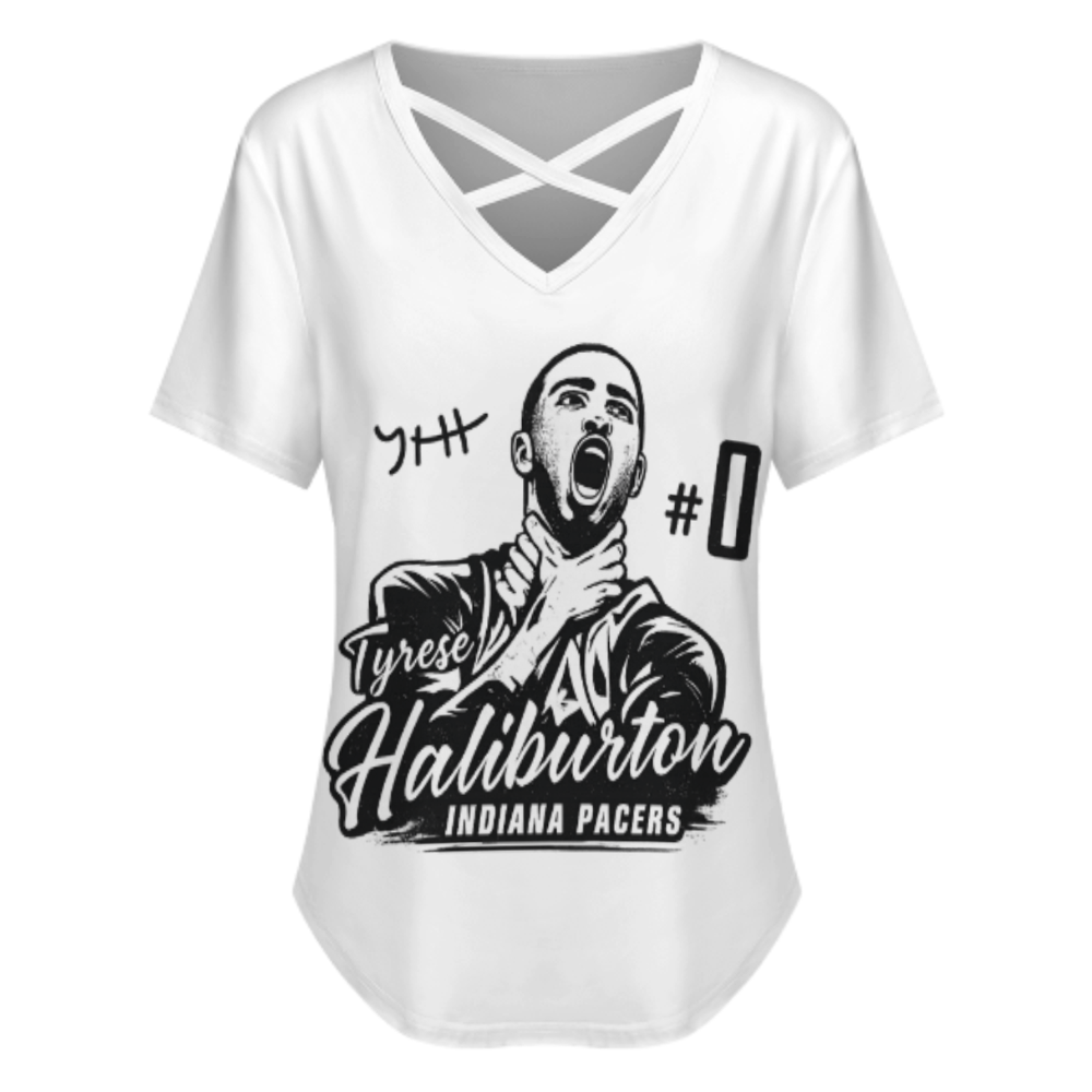 Tyrese Haliburton Indiana Pacers Graphic V-Neck Tee – Basketball Fan Streetwear Shirt for Women(z222)