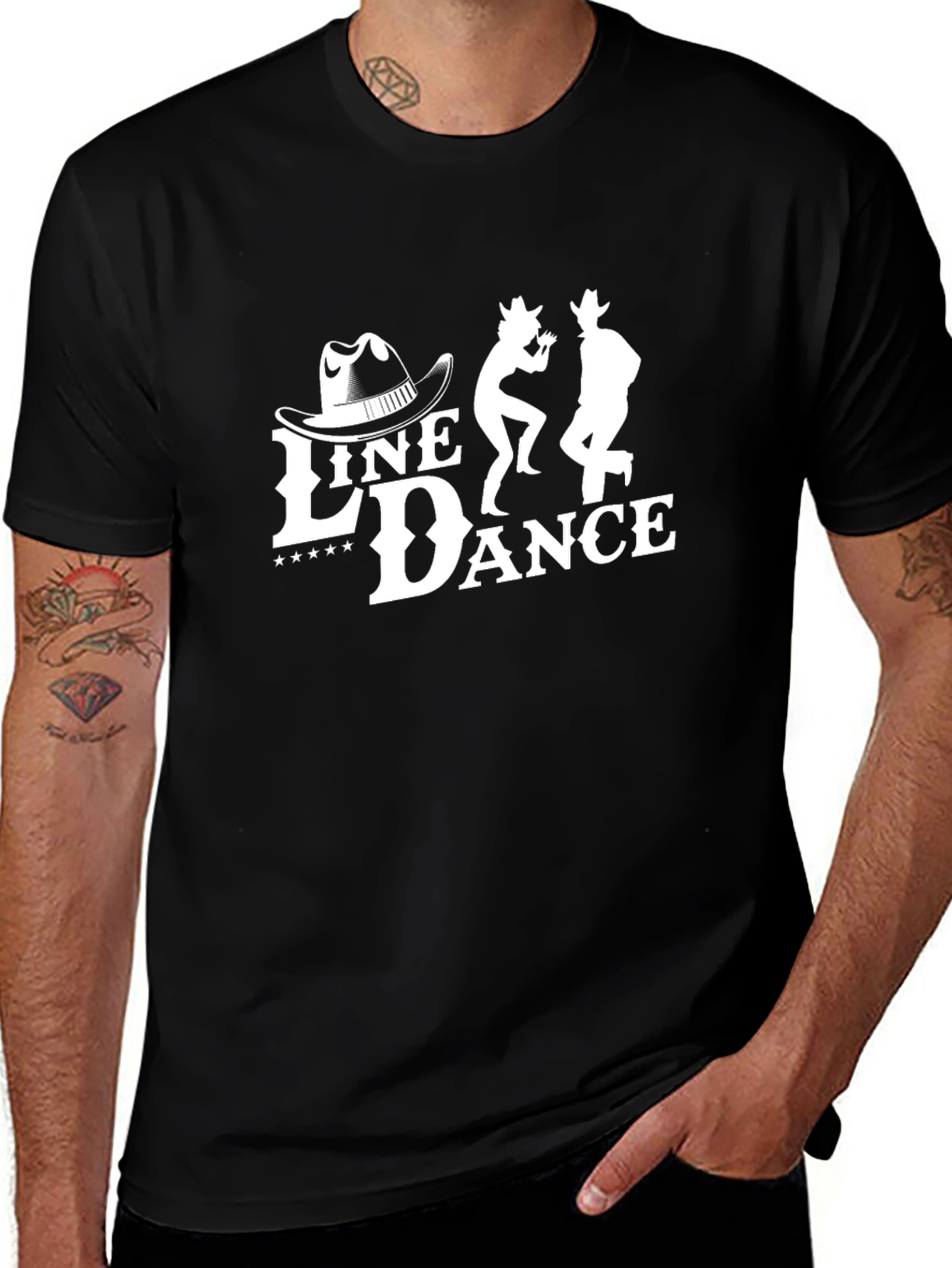 Line Dance Graphic Tee - Black Cotton T-Shirt