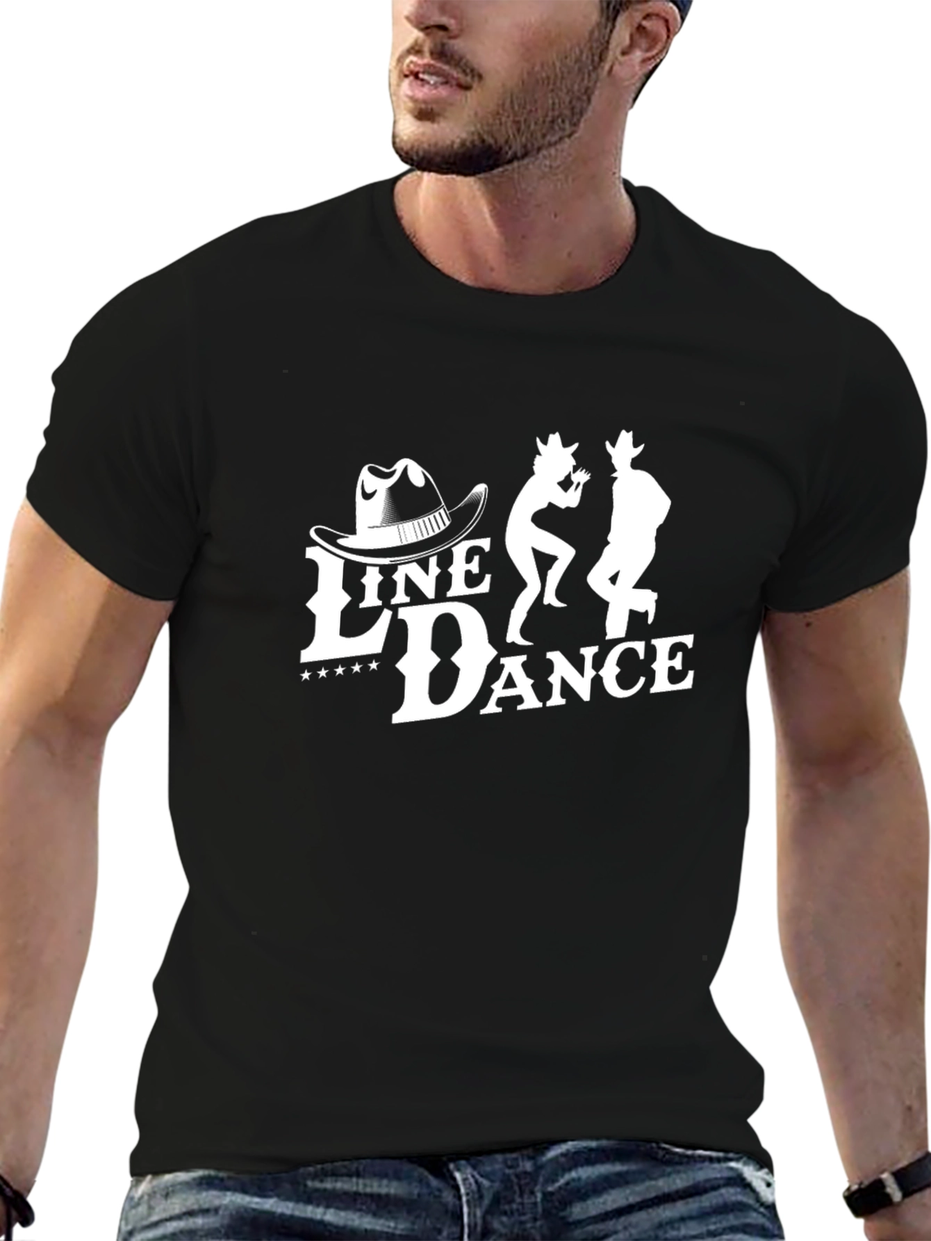 Line Dance Graphic Tee - Black Cotton T-Shirt