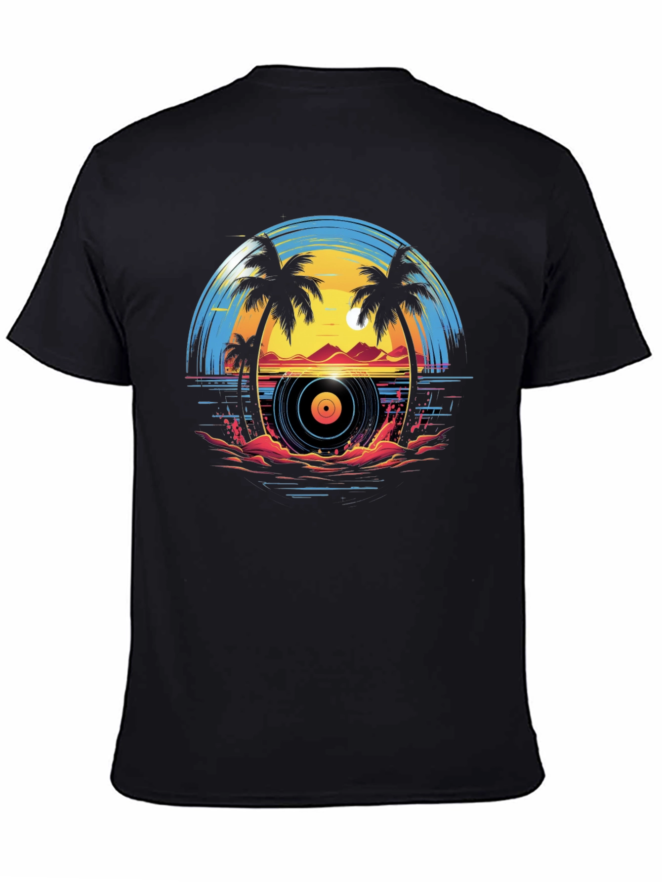 Sunset Vinyl Record Beach Graphic T-Shirt