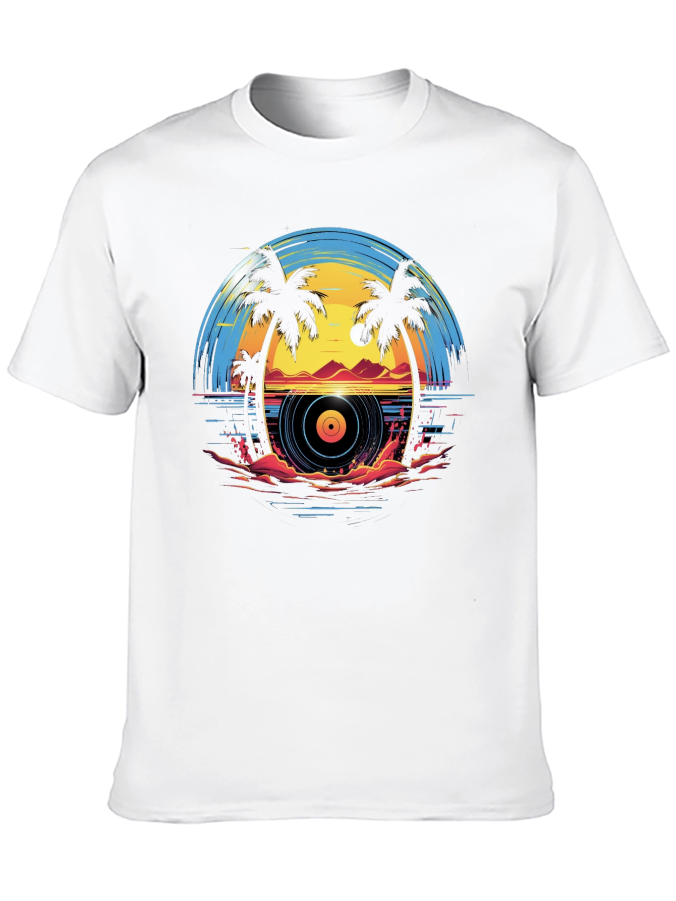 Sunset Vinyl Record Beach Graphic T-Shirt