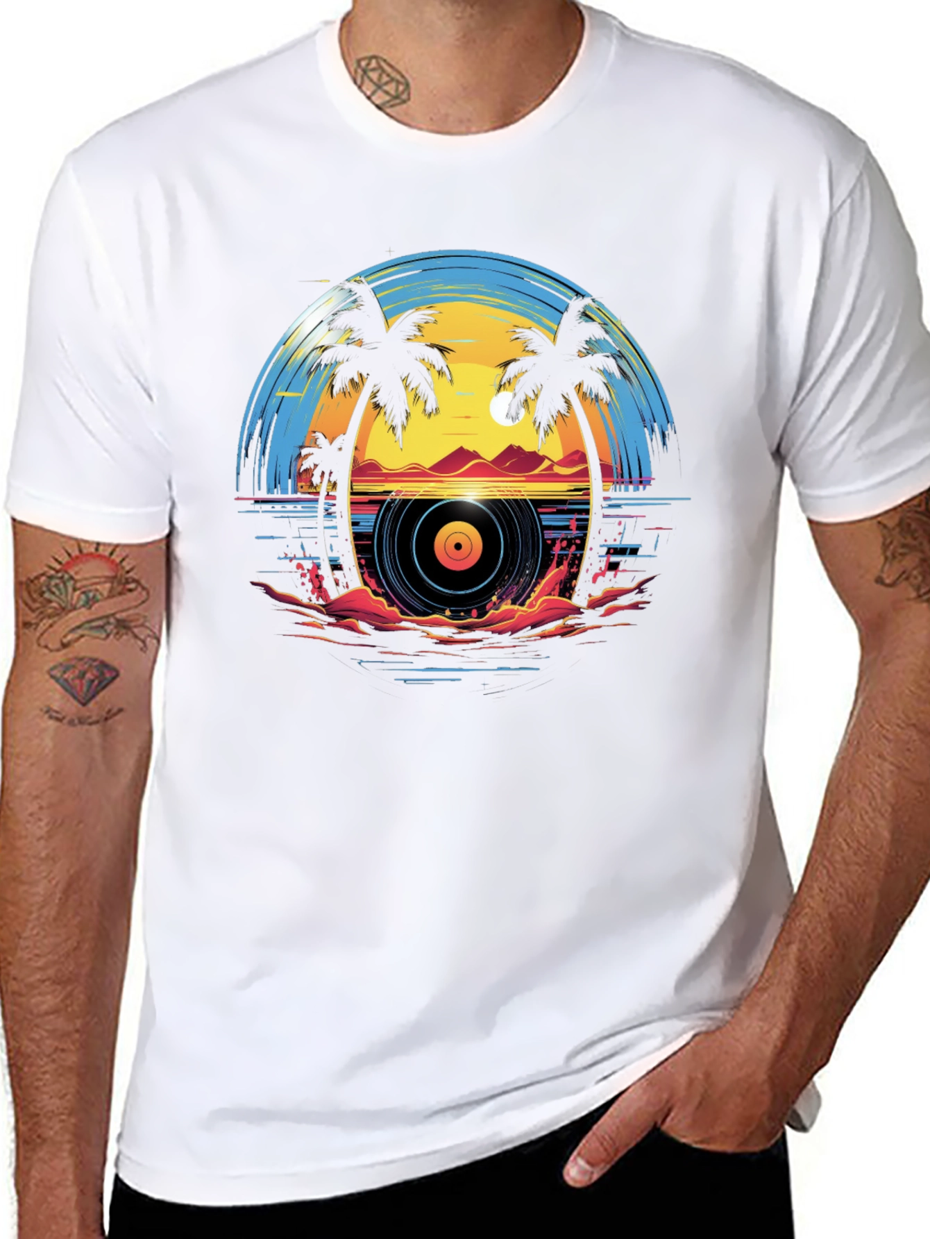 Sunset Vinyl Record Beach Graphic T-Shirt