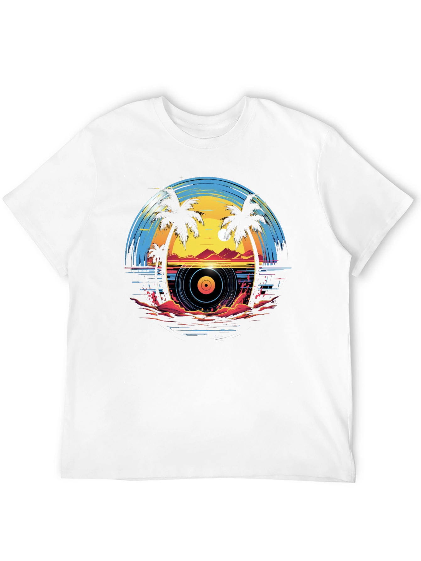 Sunset Vinyl Record Beach Graphic T-Shirt