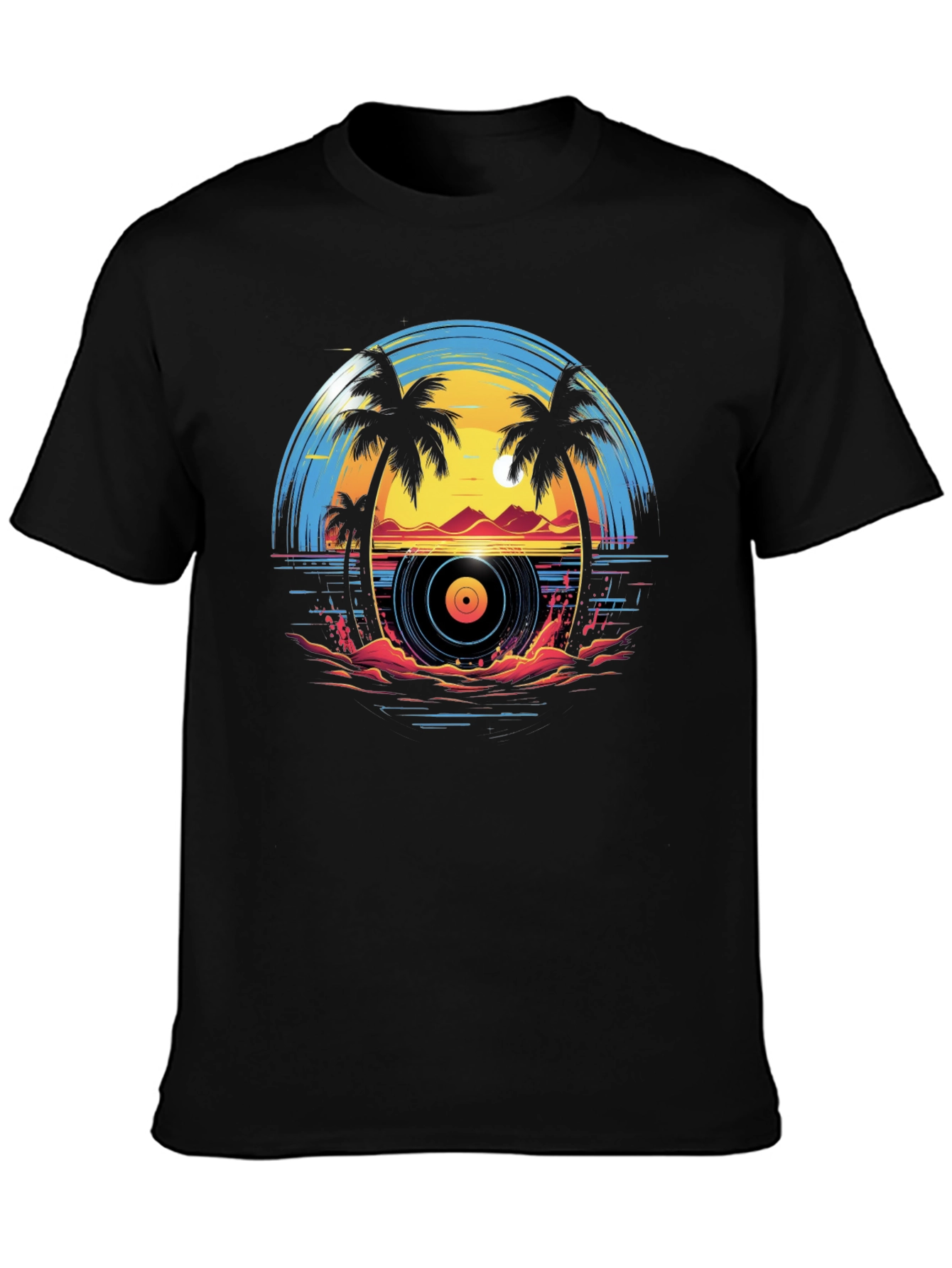 Sunset Vinyl Record Beach Graphic T-Shirt