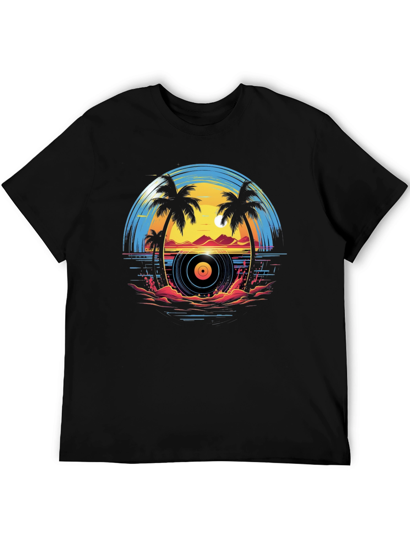 Sunset Vinyl Record Beach Graphic T-Shirt