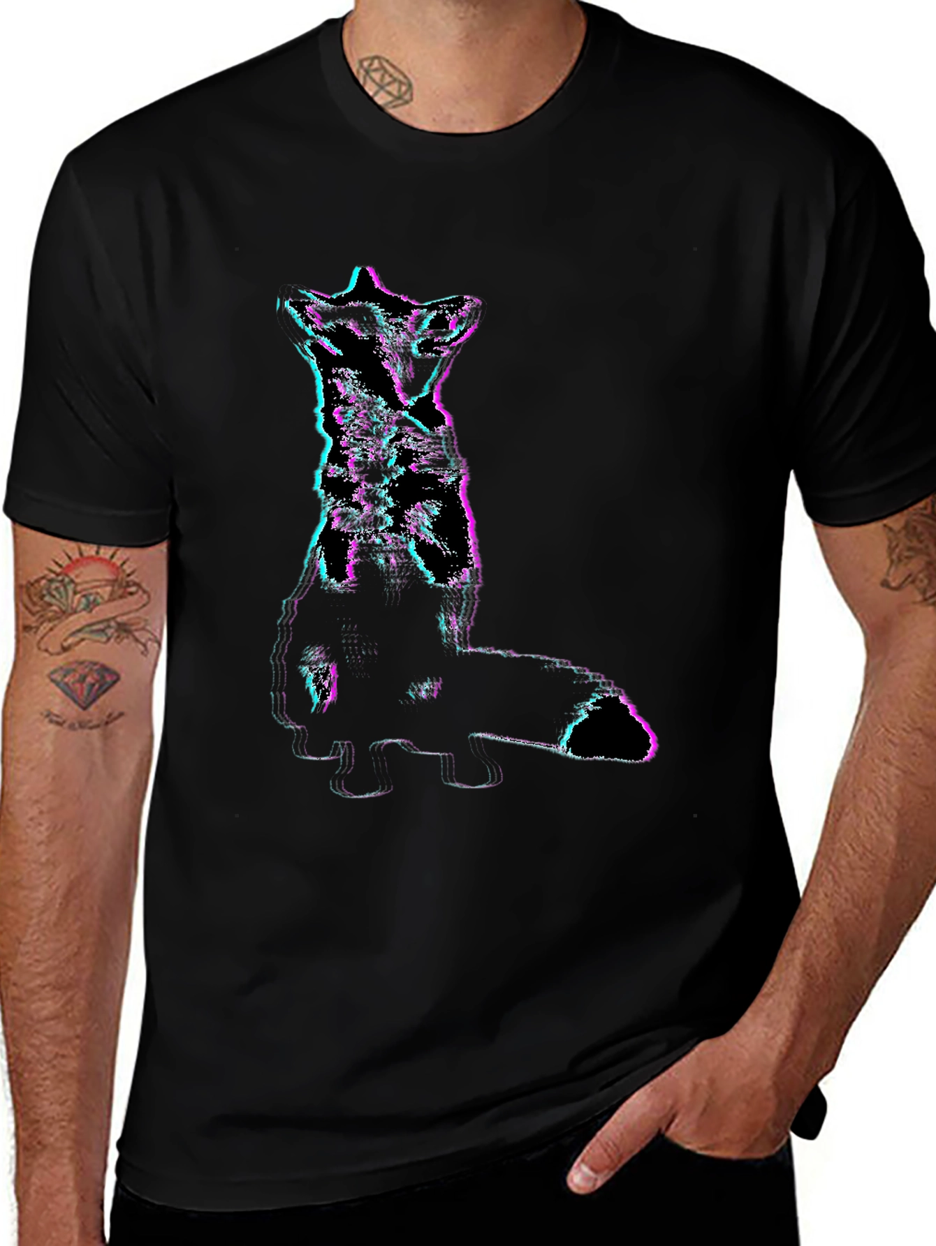 Glitch Fox Graphic Tee - Stylish Black T-Shirt