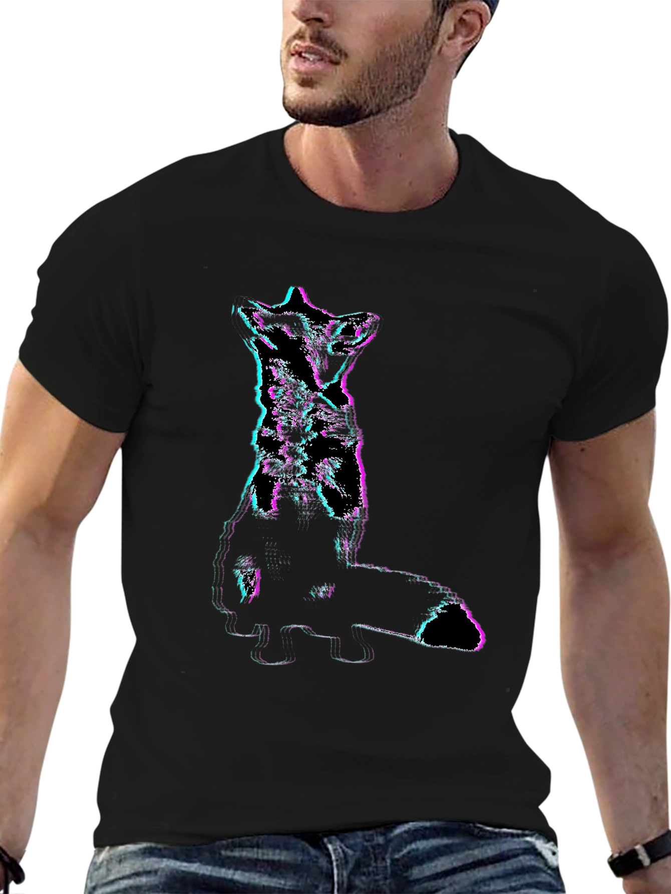 Glitch Fox Graphic Tee - Stylish Black T-Shirt