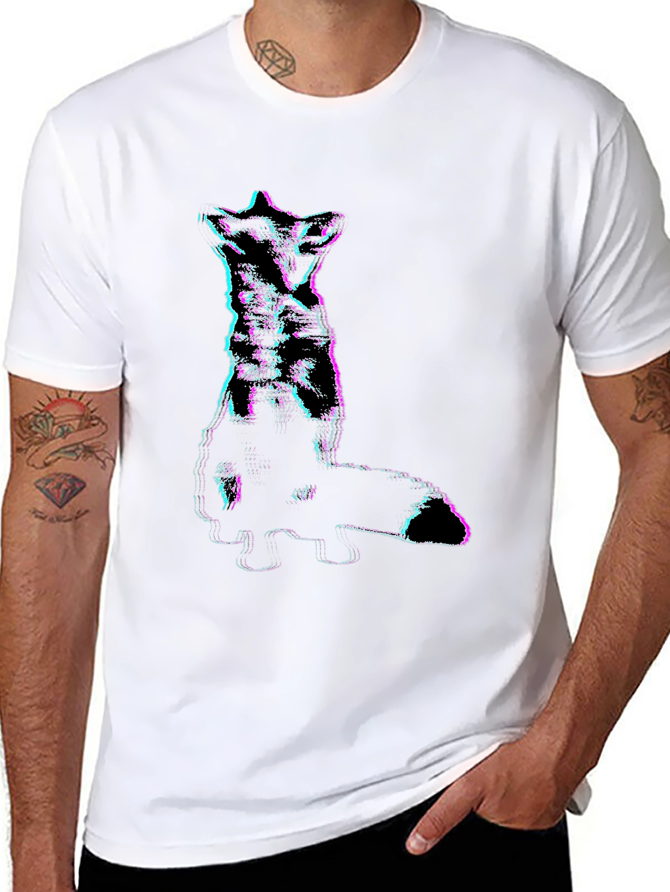 Glitch Fox Graphic Tee - Stylish Black T-Shirt