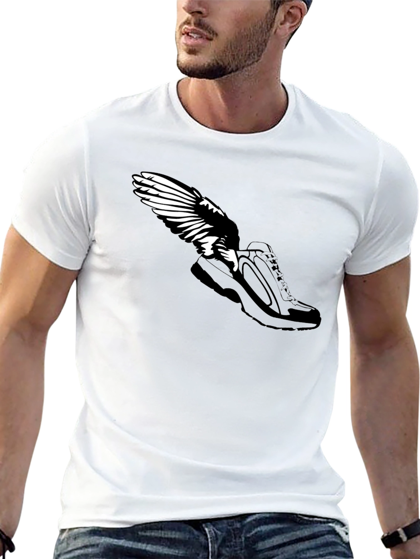 Winged Shoe Black T-Shirt - Fly High!
