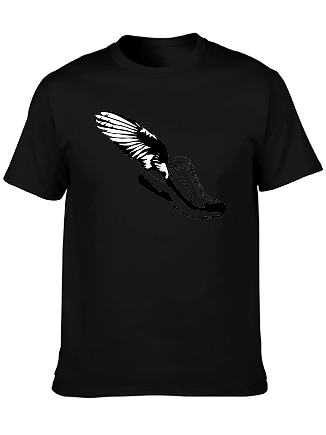 Winged Shoe Black T-Shirt - Fly High!