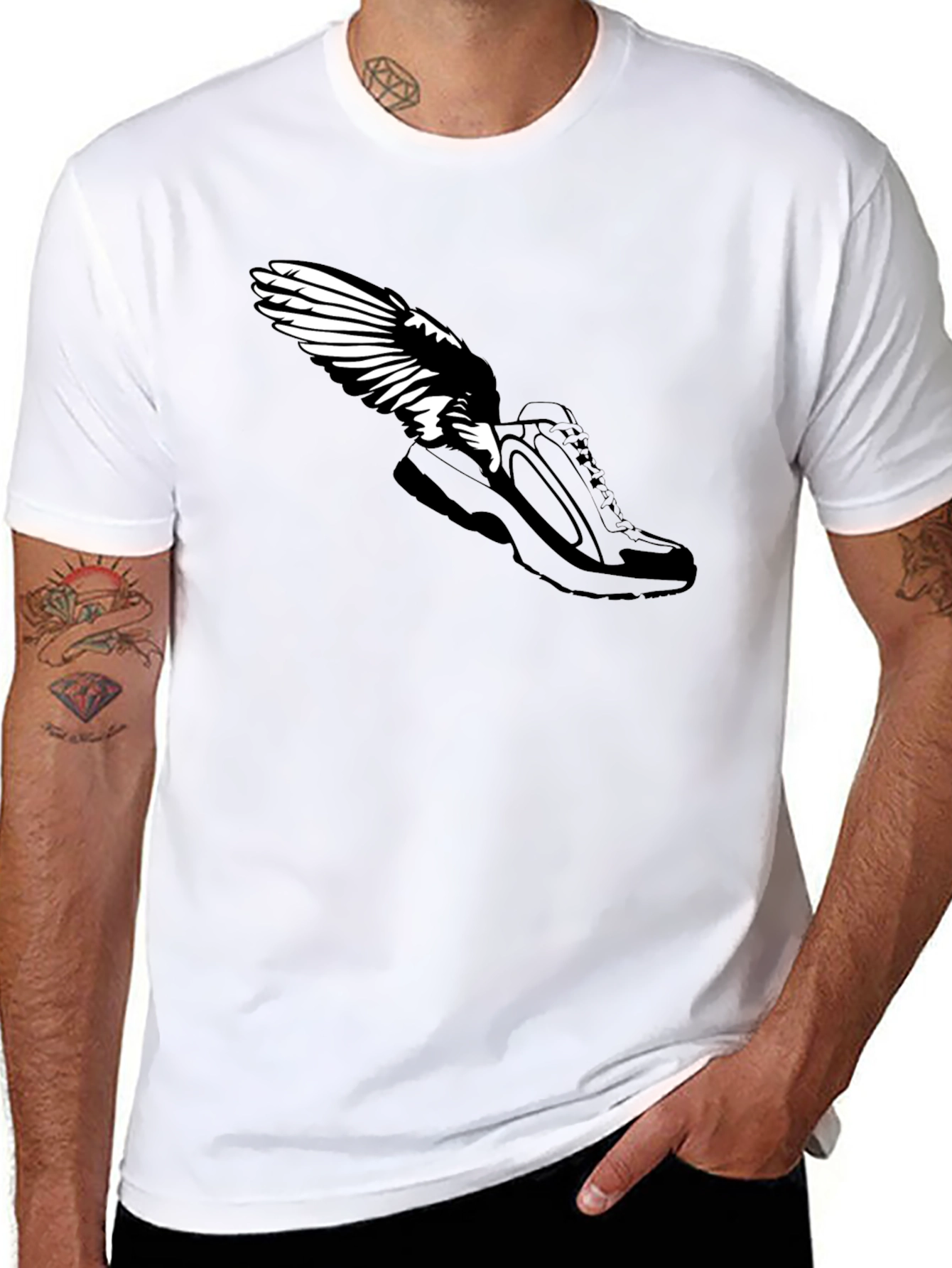 Winged Shoe Black T-Shirt - Fly High!