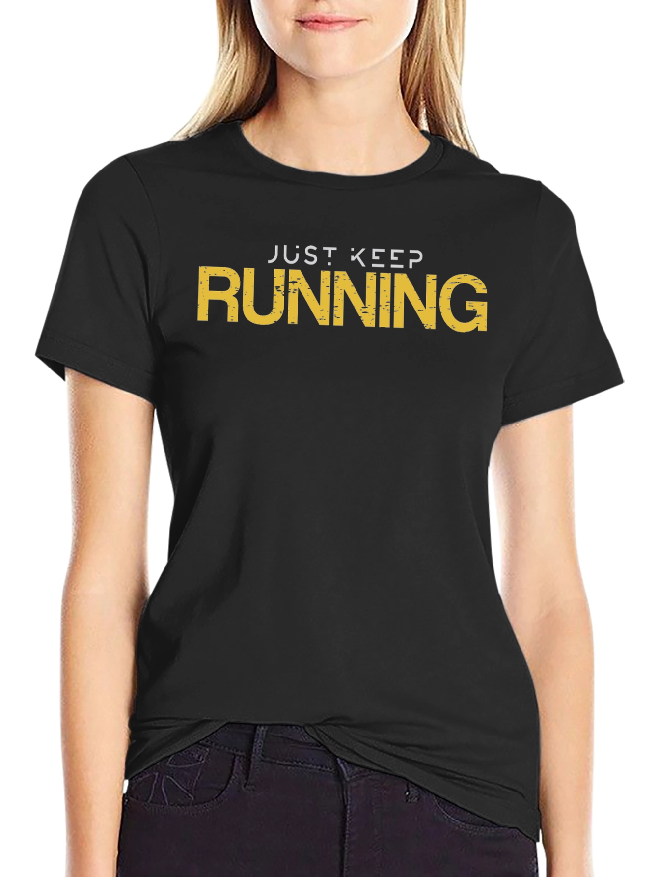 Just Keep Running Black Graphic T-Shirt