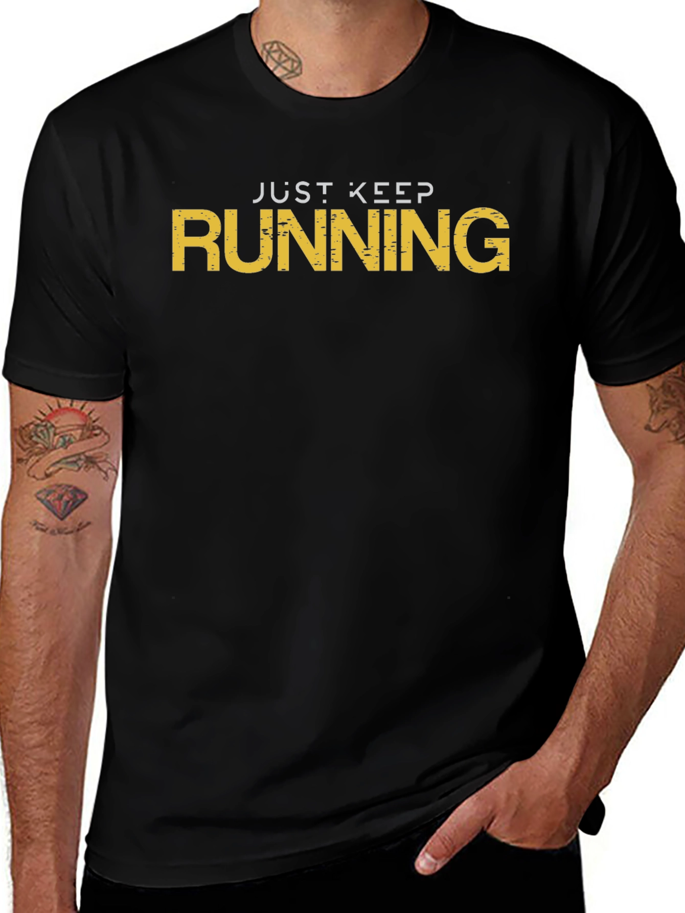 Just Keep Running Black Graphic T-Shirt