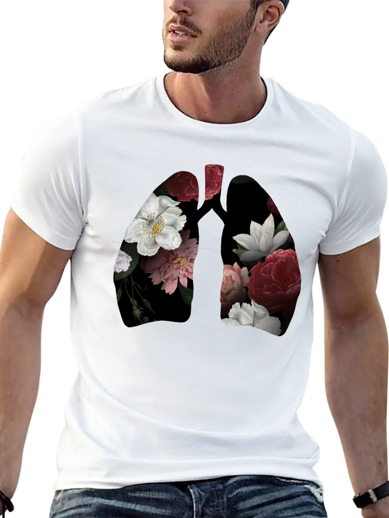 Floral Lungs Graphic T-Shirt - Black