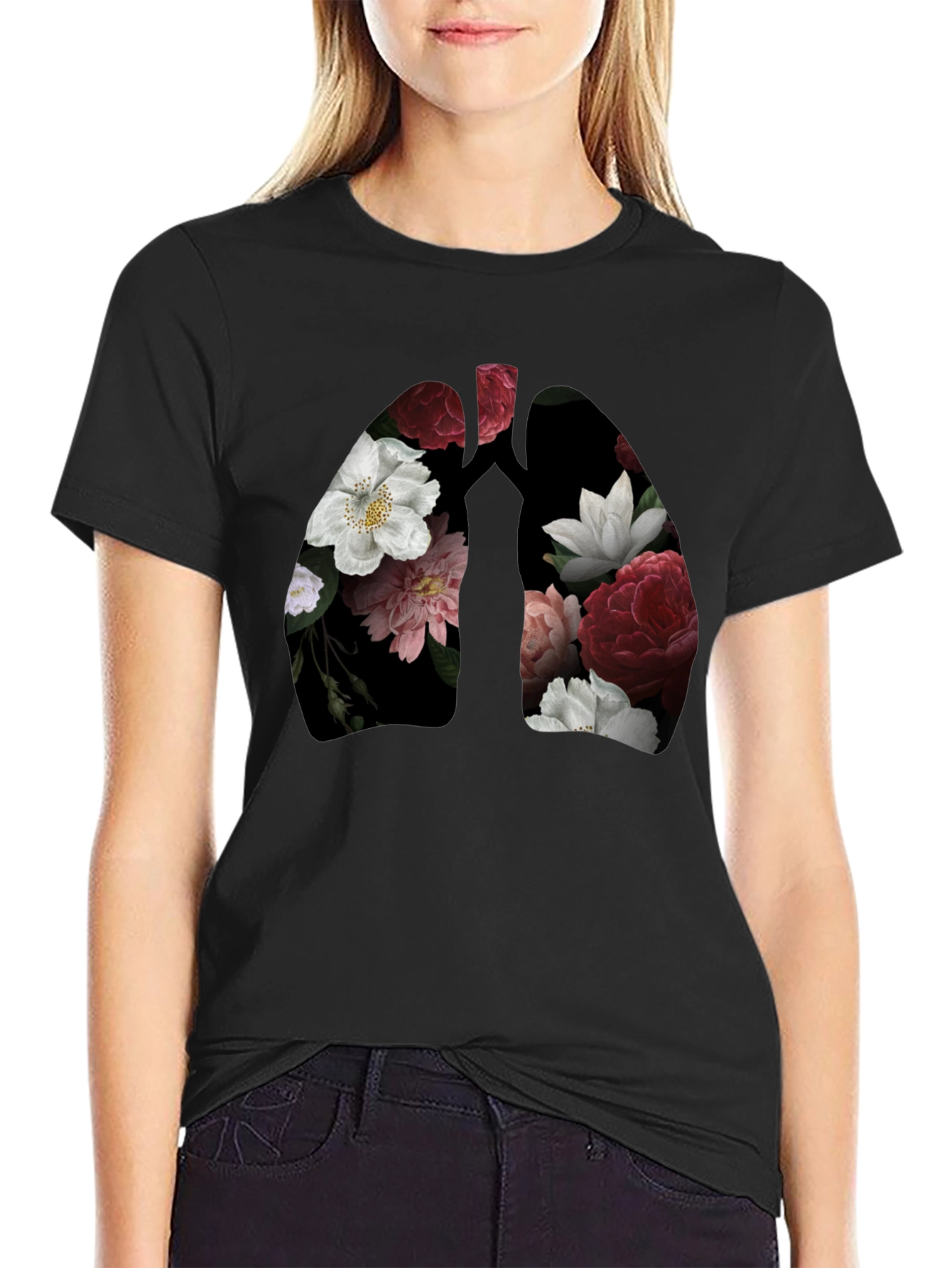 Floral Lungs Graphic T-Shirt - Black