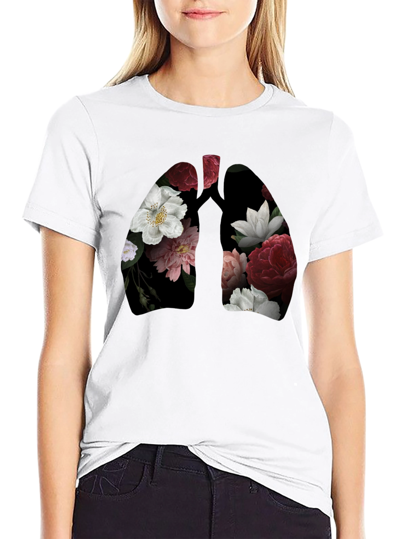 Floral Lungs Graphic T-Shirt - Black