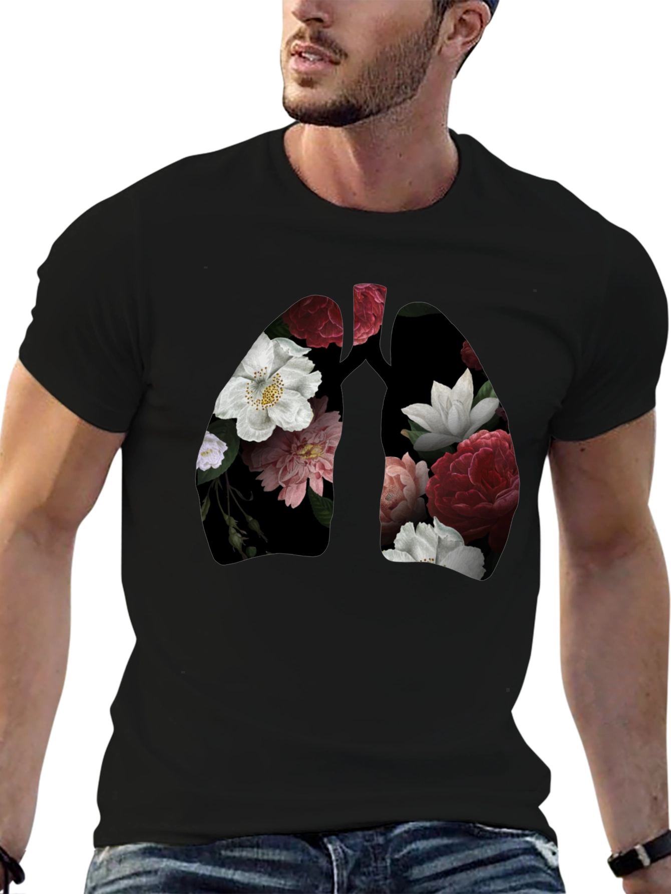 Floral Lungs Graphic T-Shirt - Black