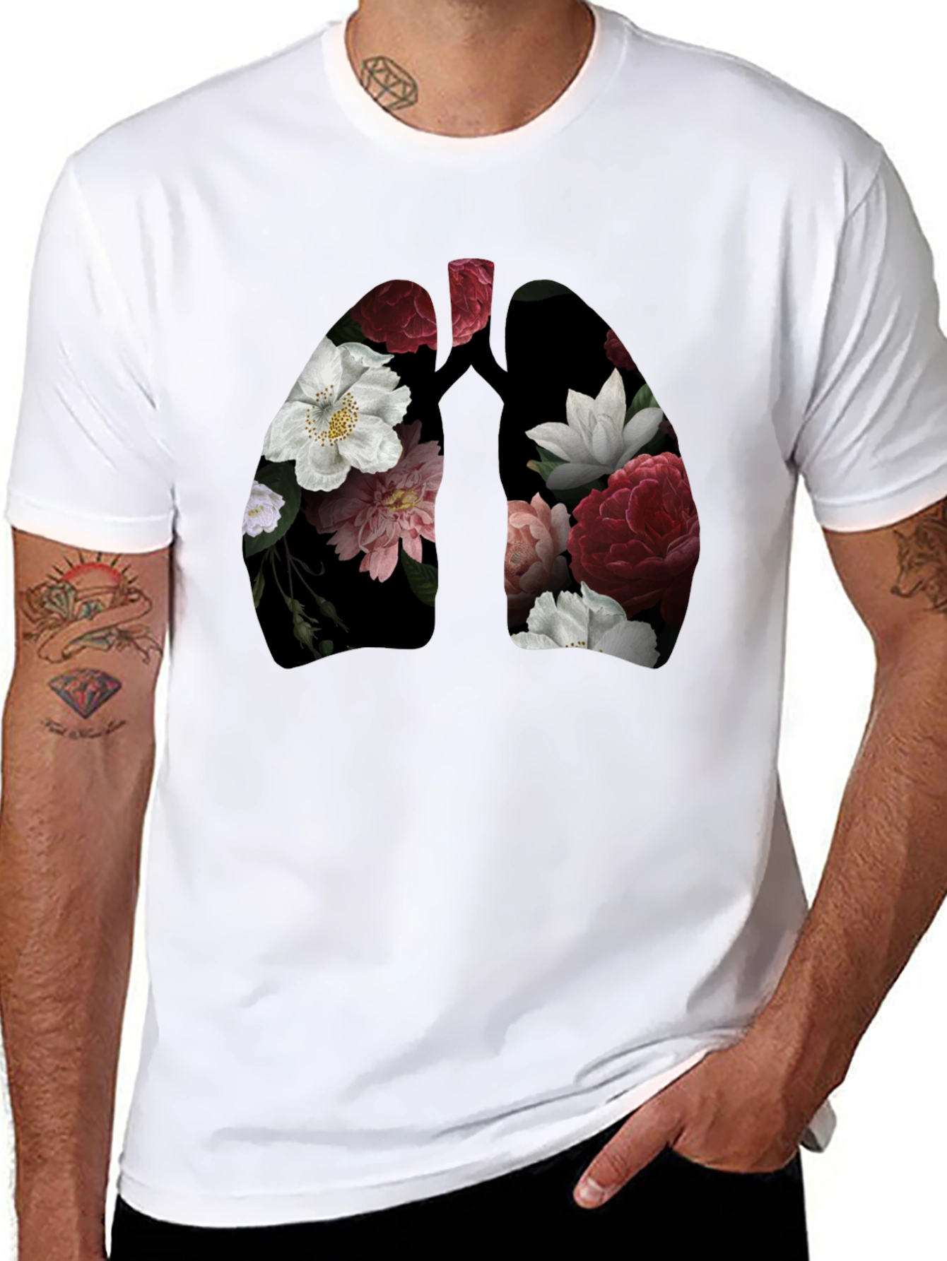 Floral Lungs Graphic T-Shirt - Black