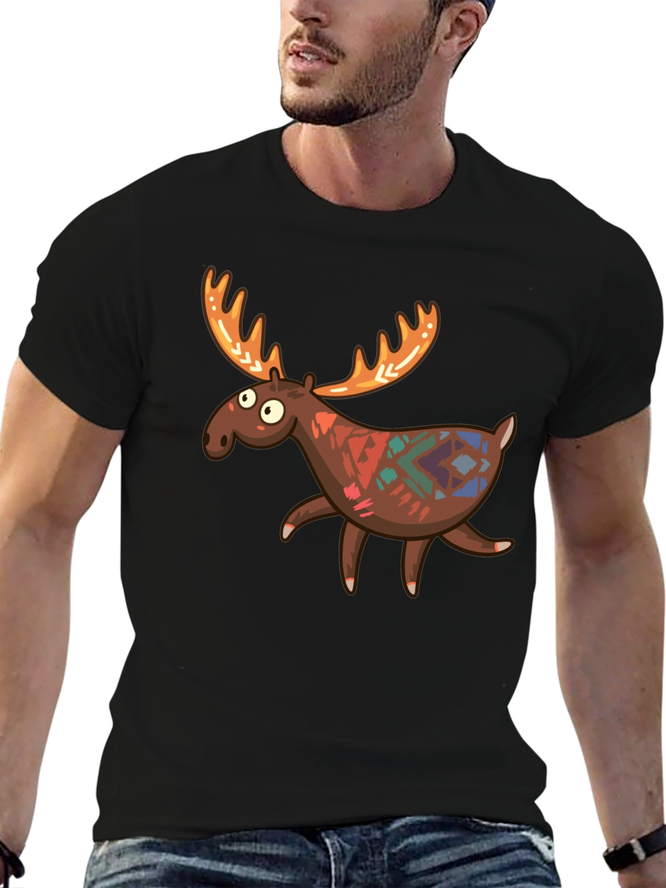 Funny Moose Graphic Tee - Black Cotton T-Shirt