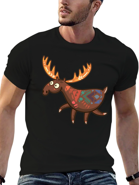 Funny Moose Graphic Tee - Black Cotton T-Shirt