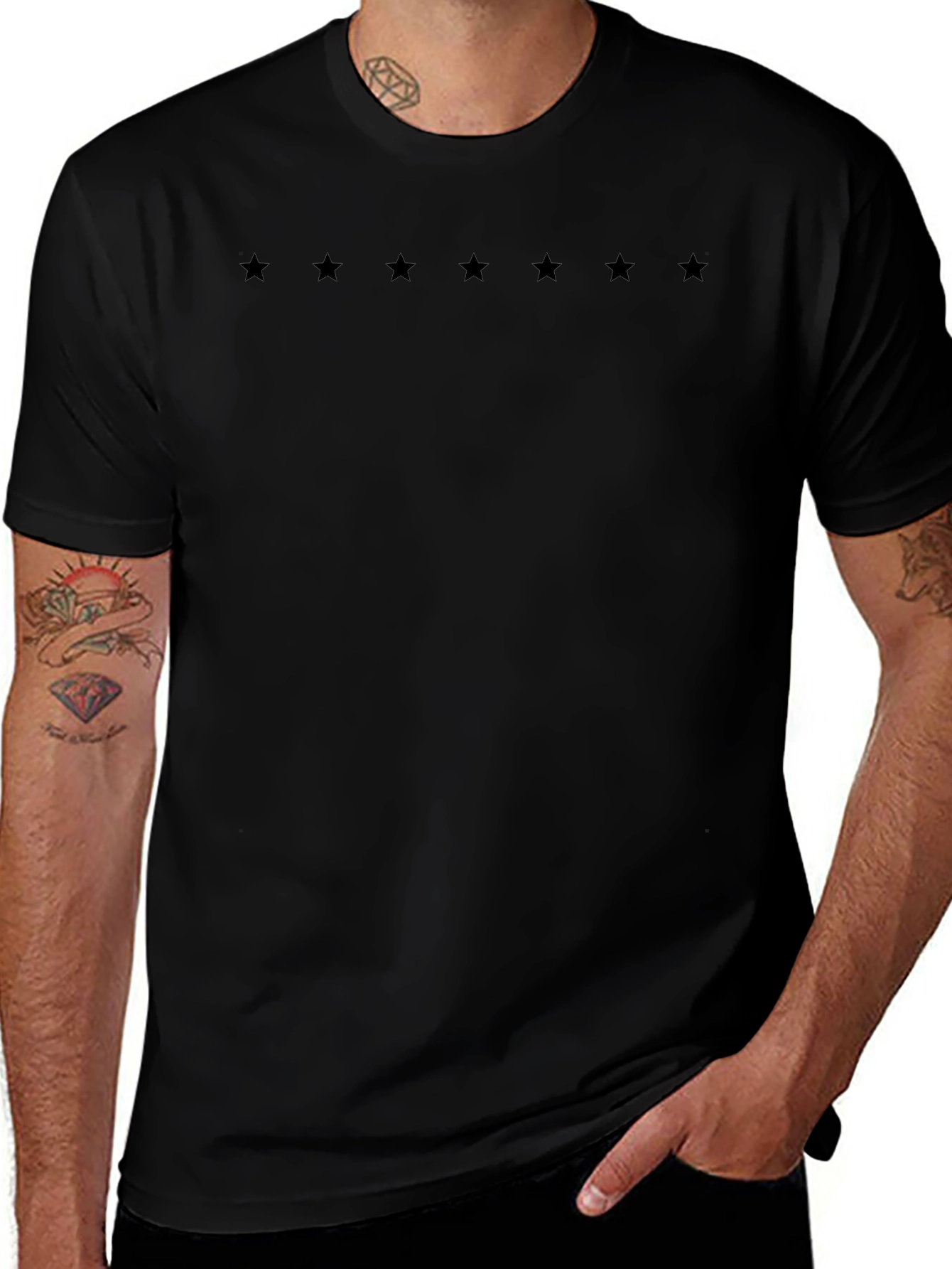 Seven Star Black Crew Neck T-Shirt