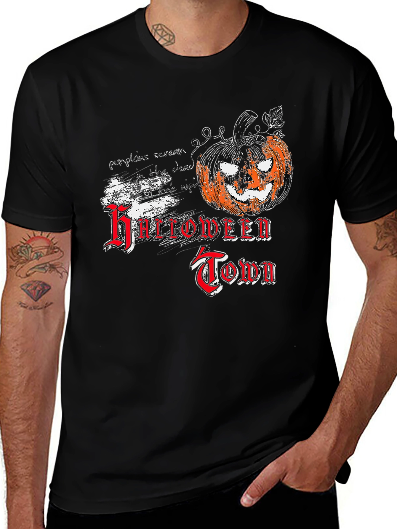 Halloween Town Black T-Shirt with Pumpkin Graphic