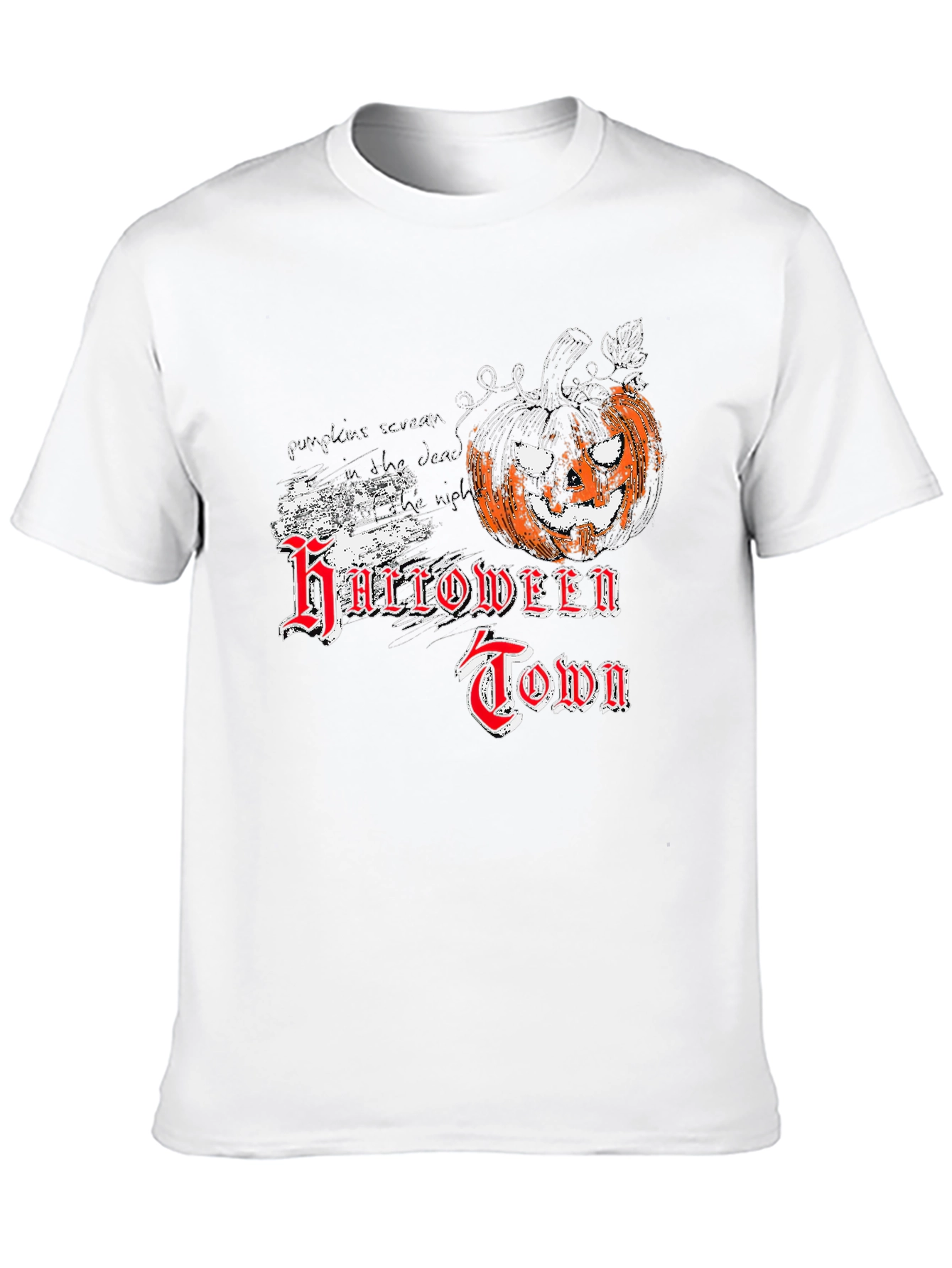 Halloween Town Black T-Shirt with Pumpkin Graphic