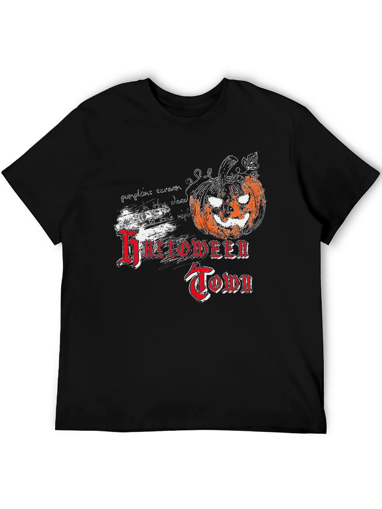Halloween Town Black T-Shirt with Pumpkin Graphic