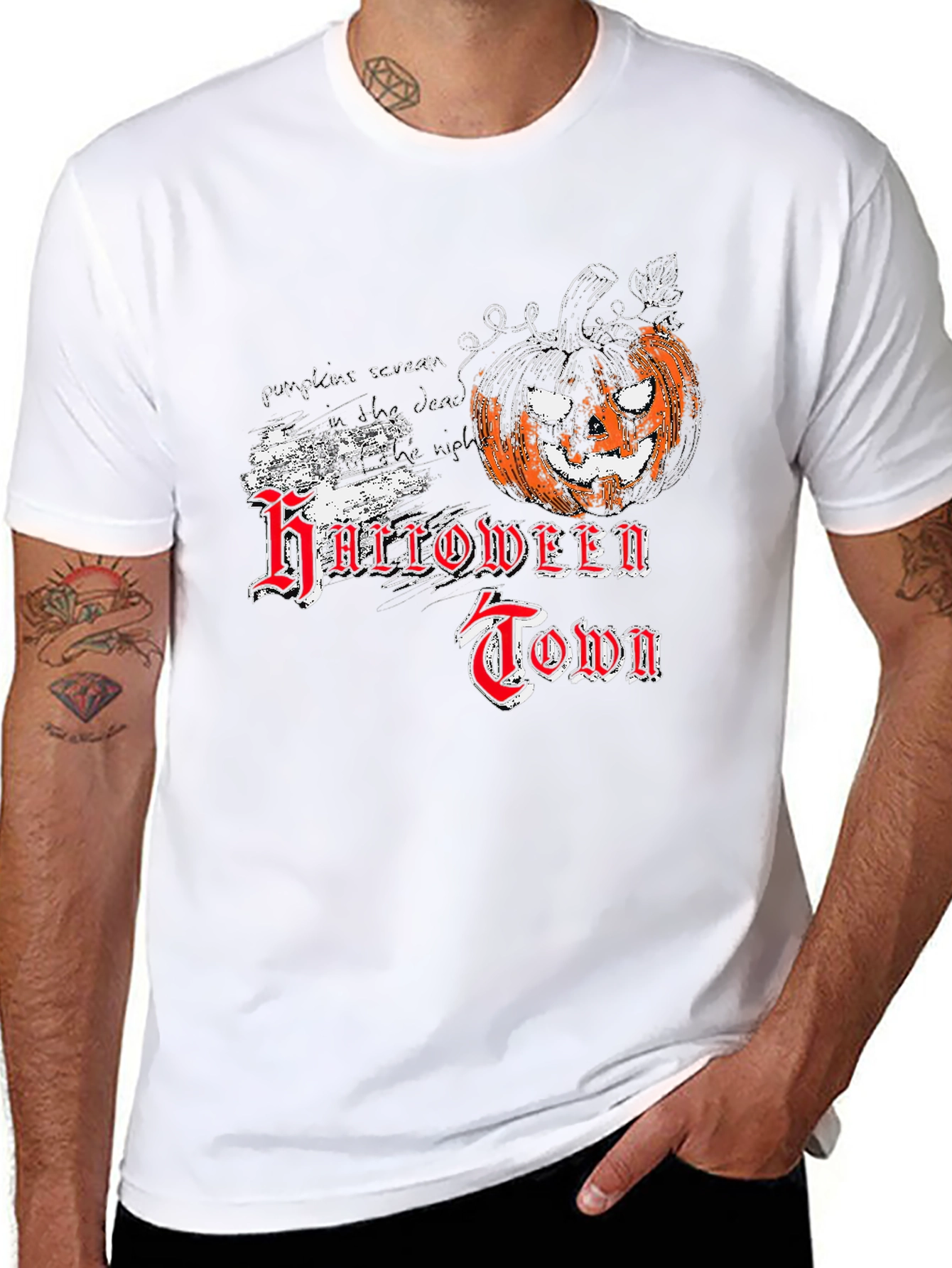 Halloween Town Black T-Shirt with Pumpkin Graphic