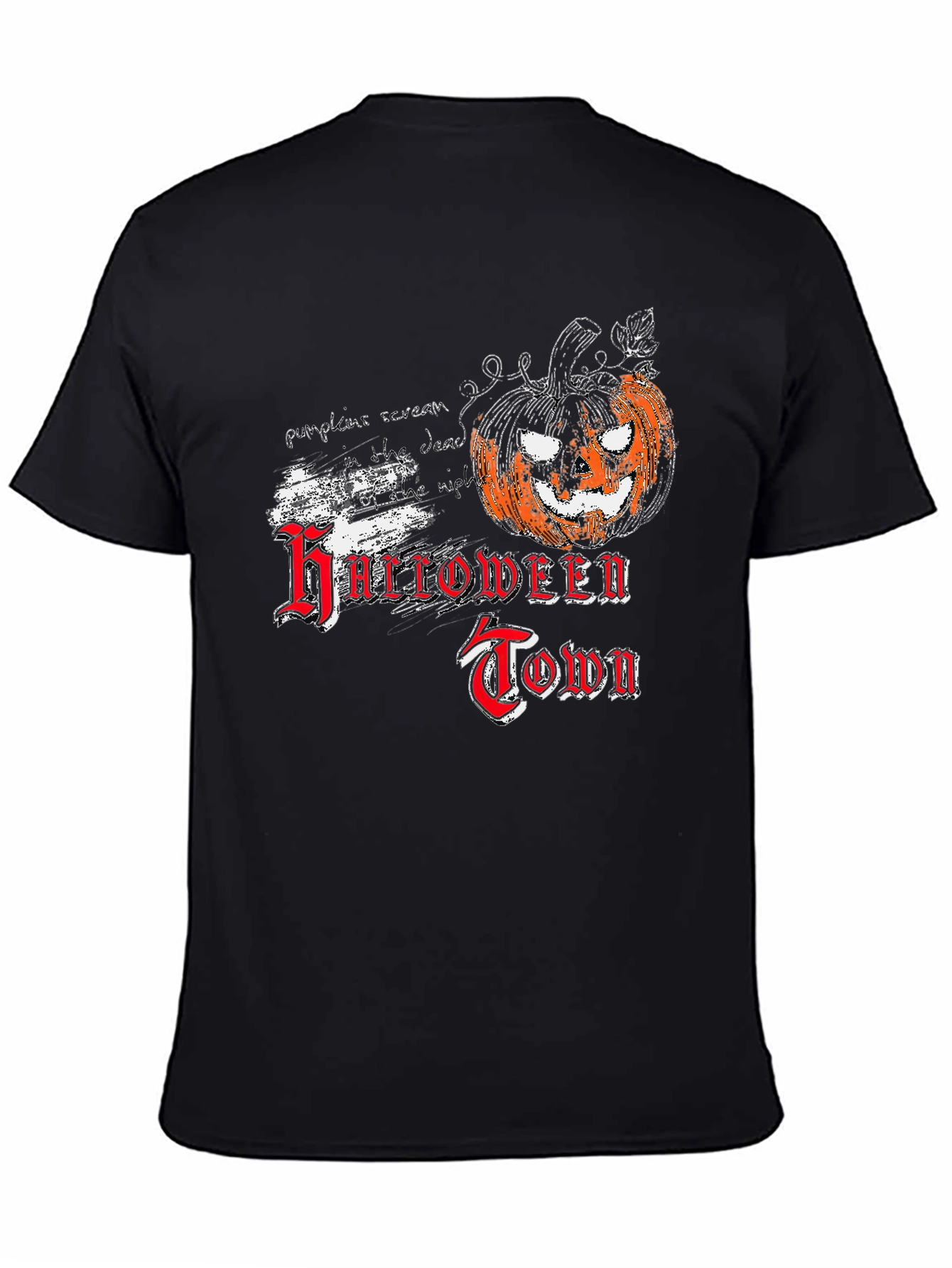 Halloween Town Black T-Shirt with Pumpkin Graphic