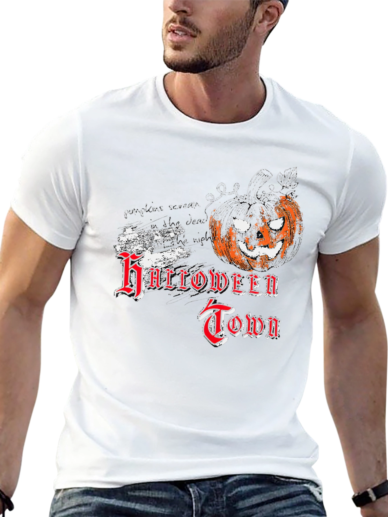 Halloween Town Black T-Shirt with Pumpkin Graphic