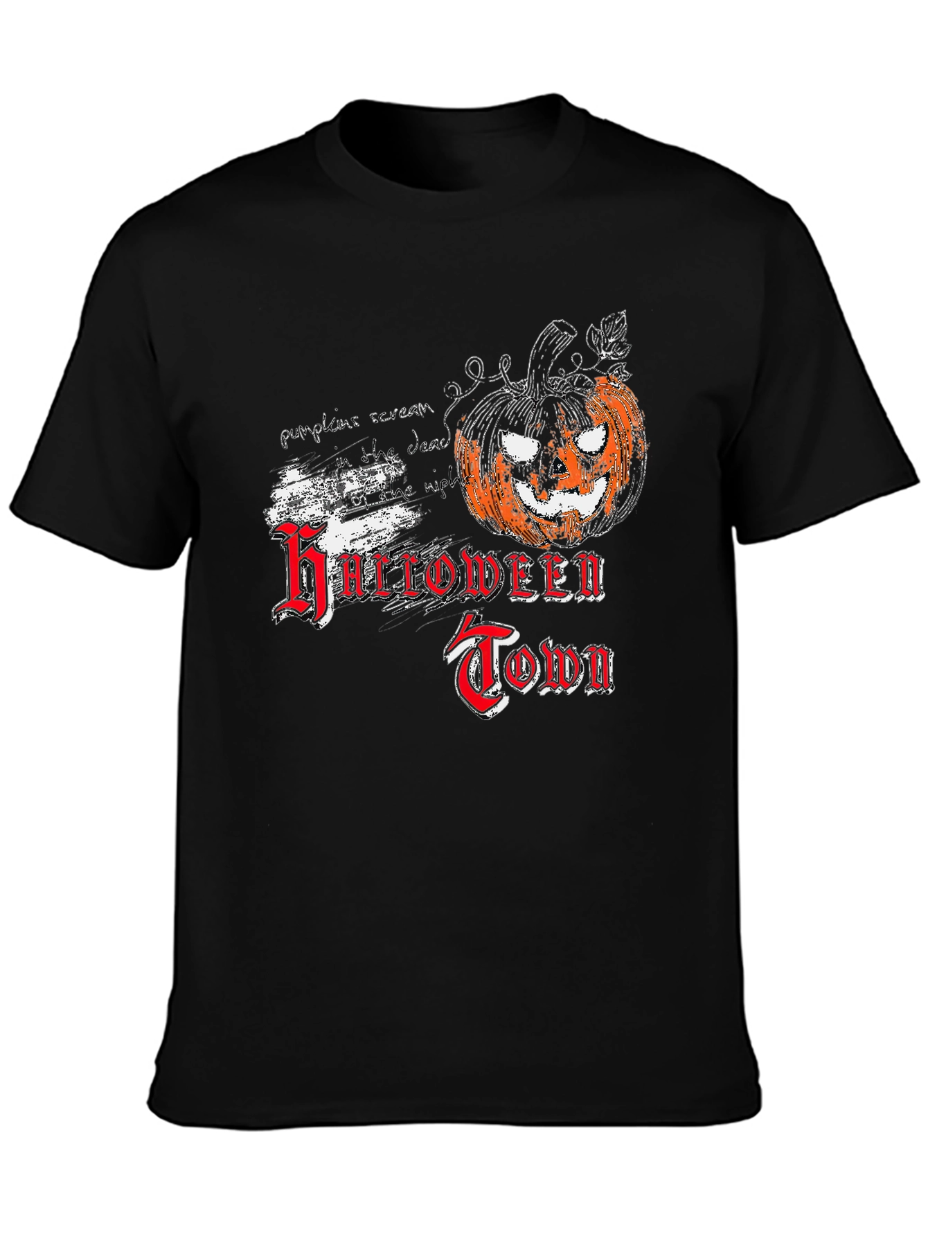Halloween Town Black T-Shirt with Pumpkin Graphic
