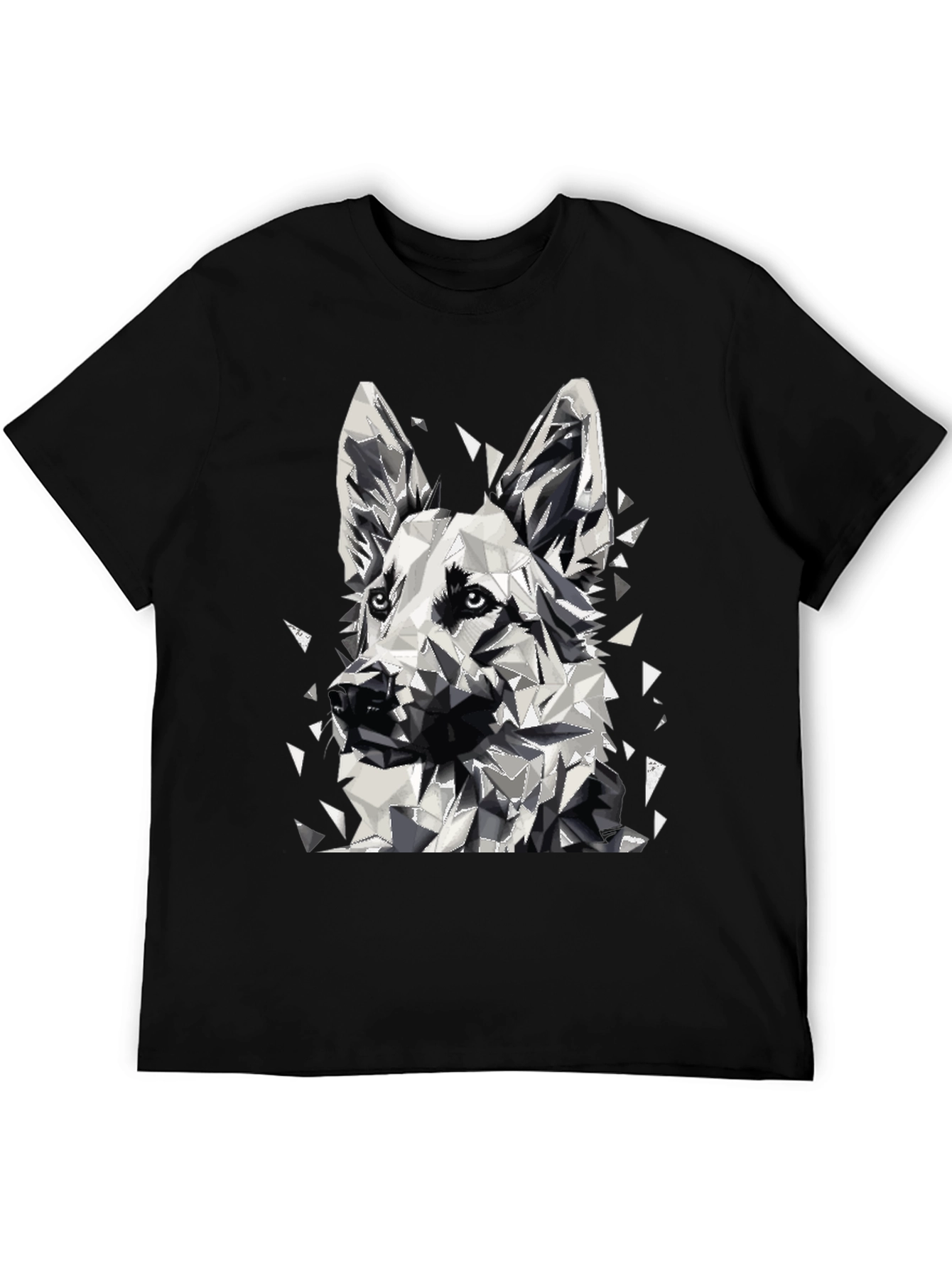 Geometric Dog Graphic T-Shirt - Black