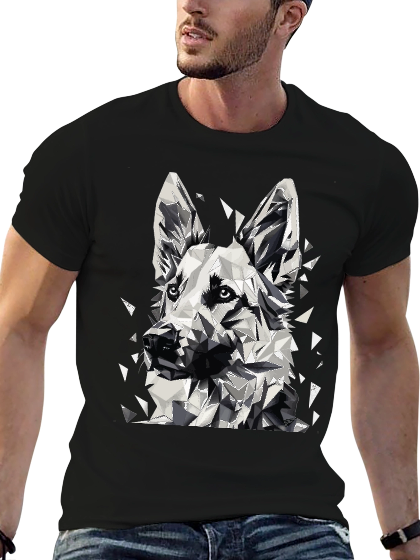 Geometric Dog Graphic T-Shirt - Black