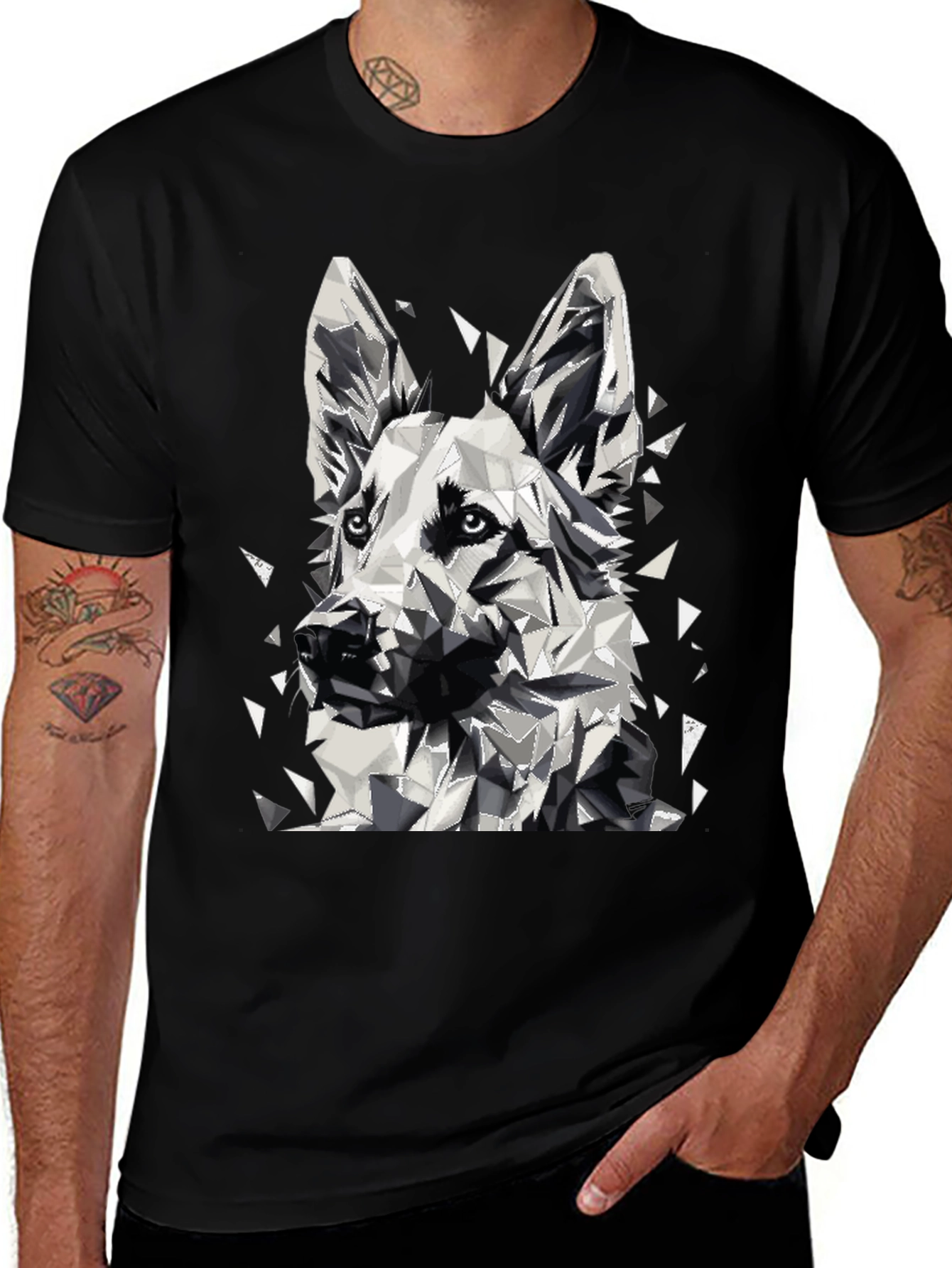 Geometric Dog Graphic T-Shirt - Black