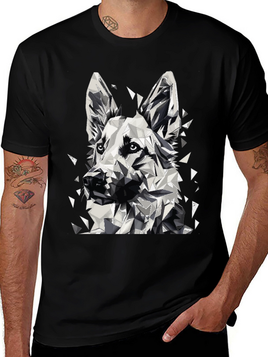 Geometric Dog Graphic T-Shirt - Black