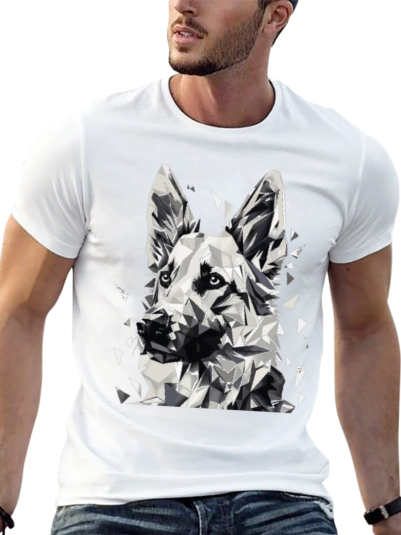 Geometric Dog Graphic T-Shirt - Black