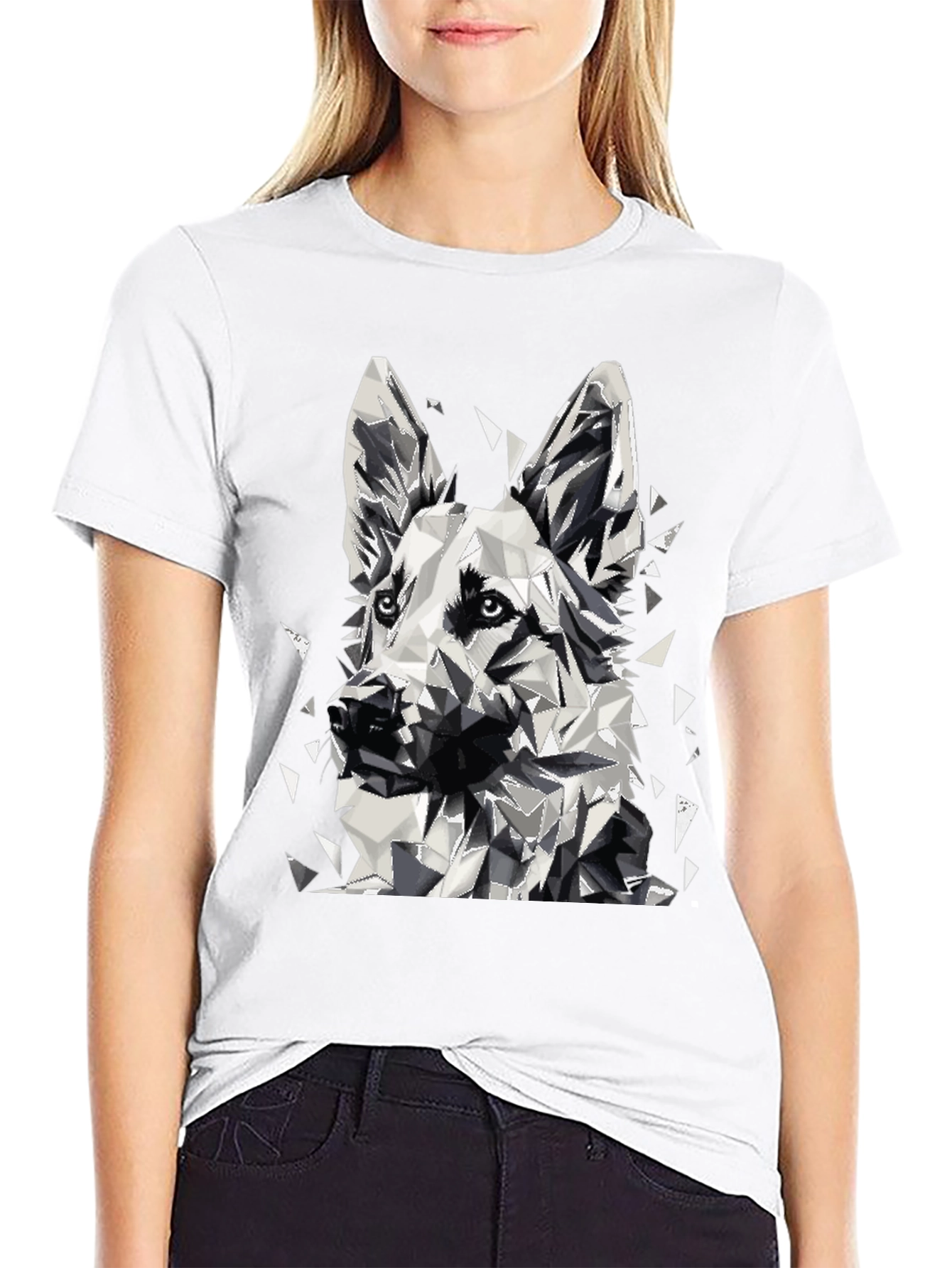 Geometric Dog Graphic T-Shirt - Black