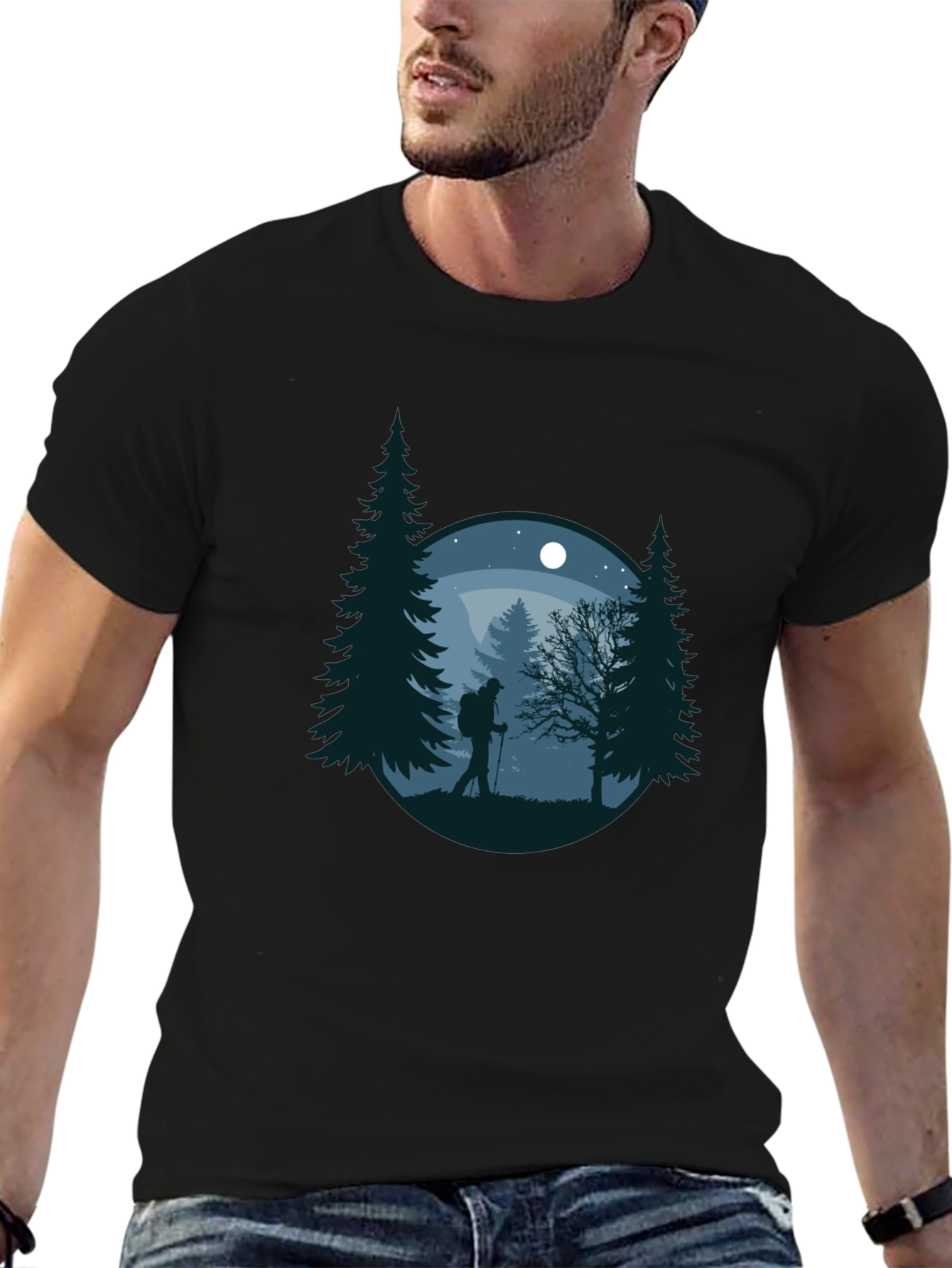Nature Hiker Graphic Tee - Black Cotton T-Shirt