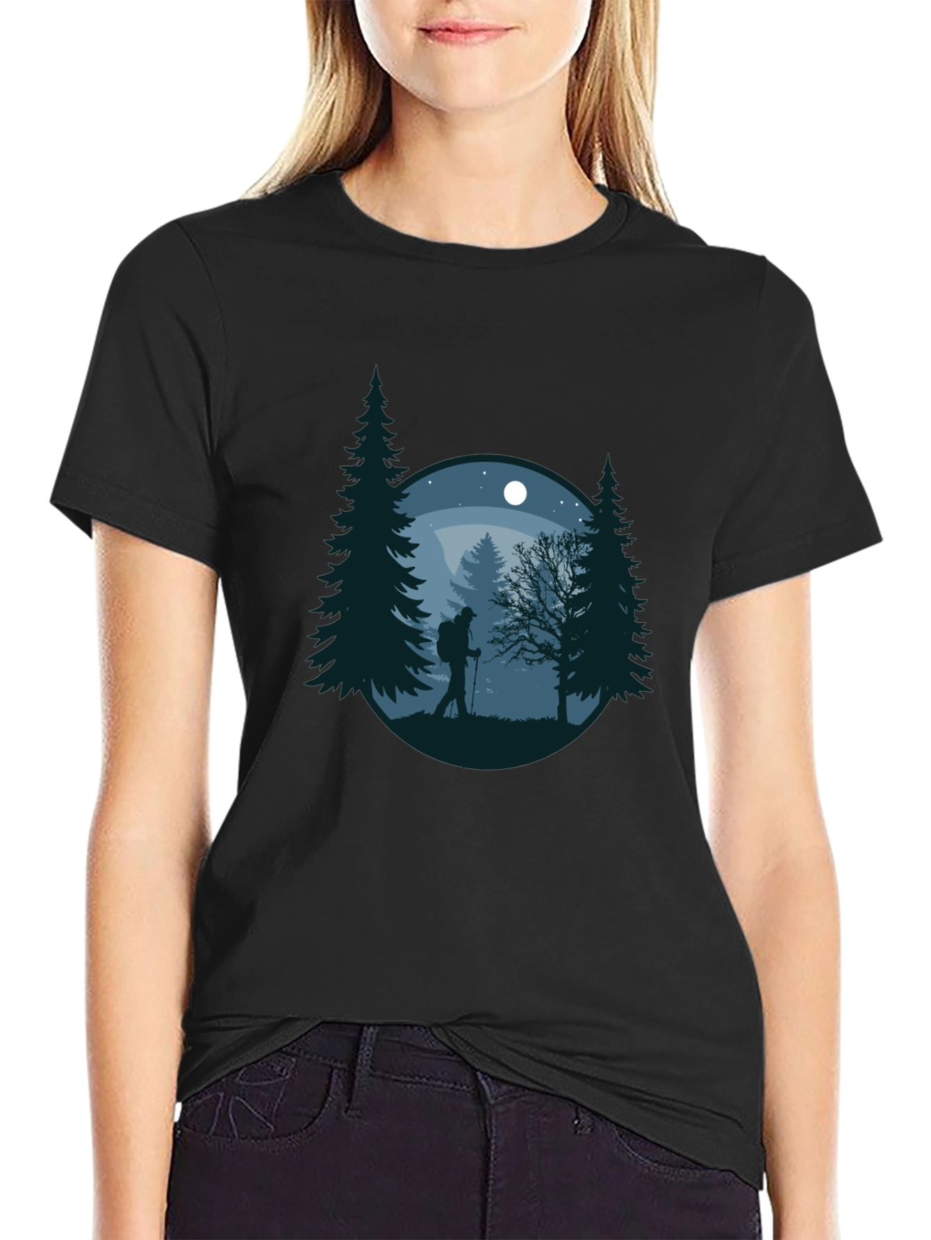 Nature Hiker Graphic Tee - Black Cotton T-Shirt