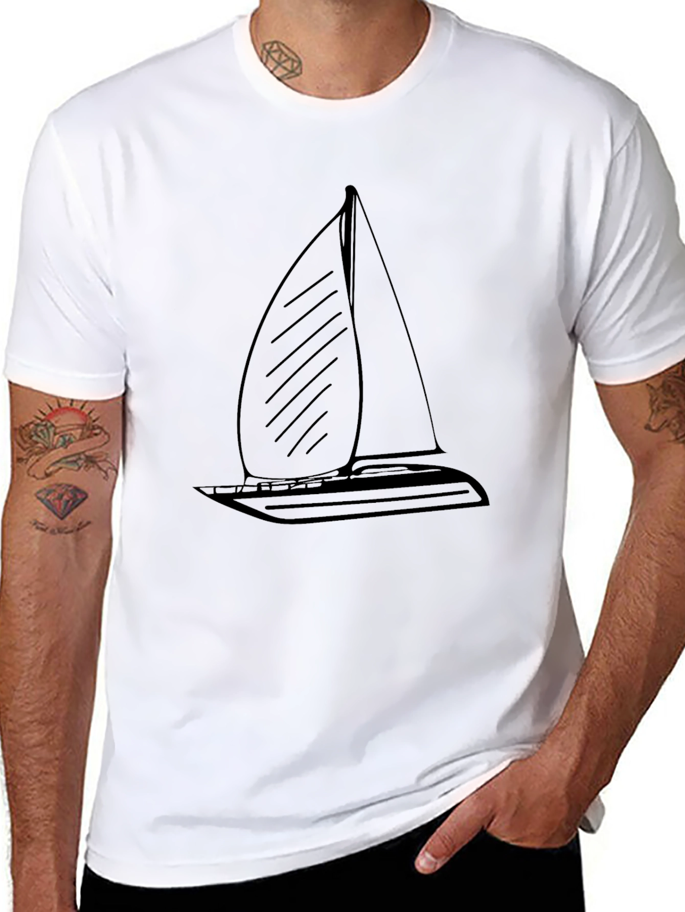 Black Sailboat Graphic Tee - Casual Comfort
